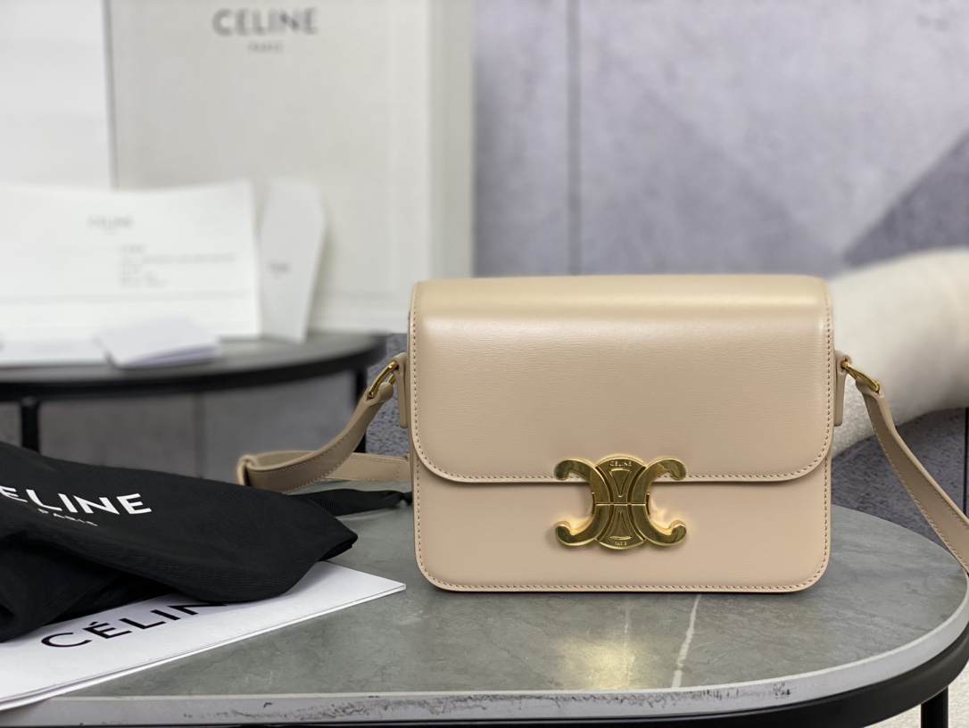 [TOP] CELINE Triomphe Bag Box Leather 18.5x14x6cm - Beige - 711 Luxury