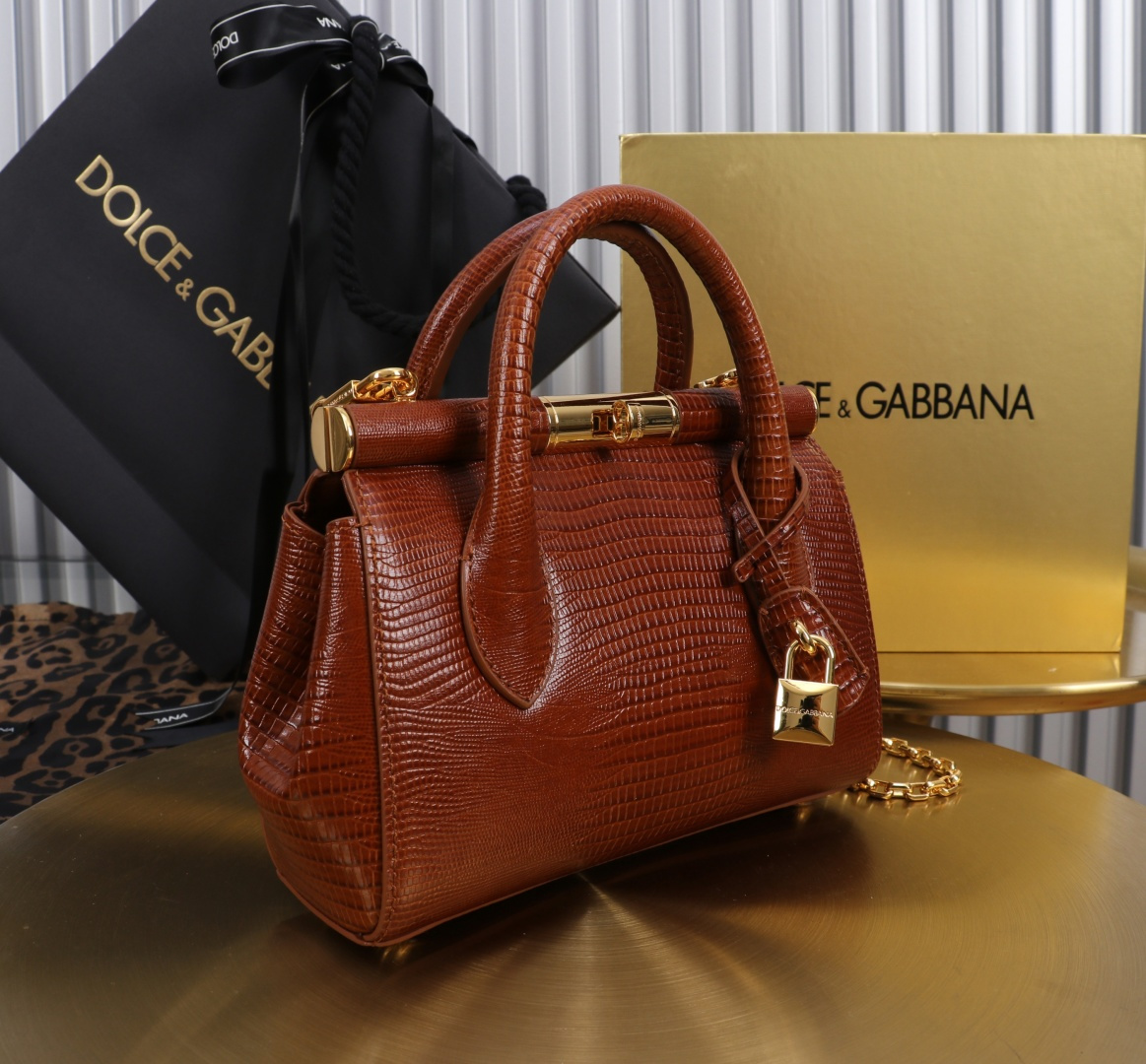 [TOP] Dolce & Gabbana D&G Marlene Bag Calfskin with Lizard Print 19x13.5x7cm - Brown - 711 Luxury
