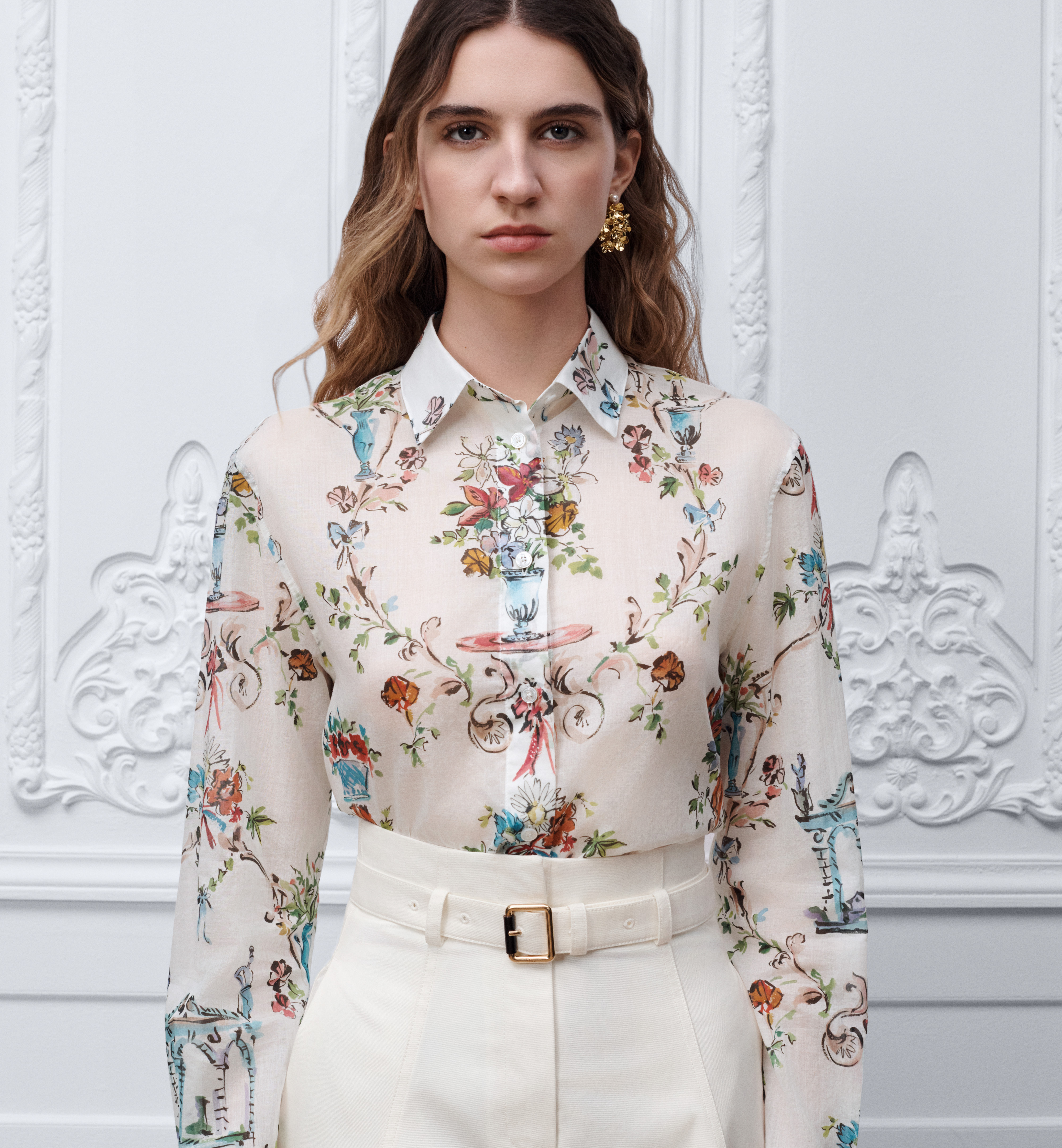 Dior white Clothing DIOR Dioriviera Blouse White Cotton Muslin with Multicolor Dior Arabesque Motif #388756 View 2 | Nigo Off