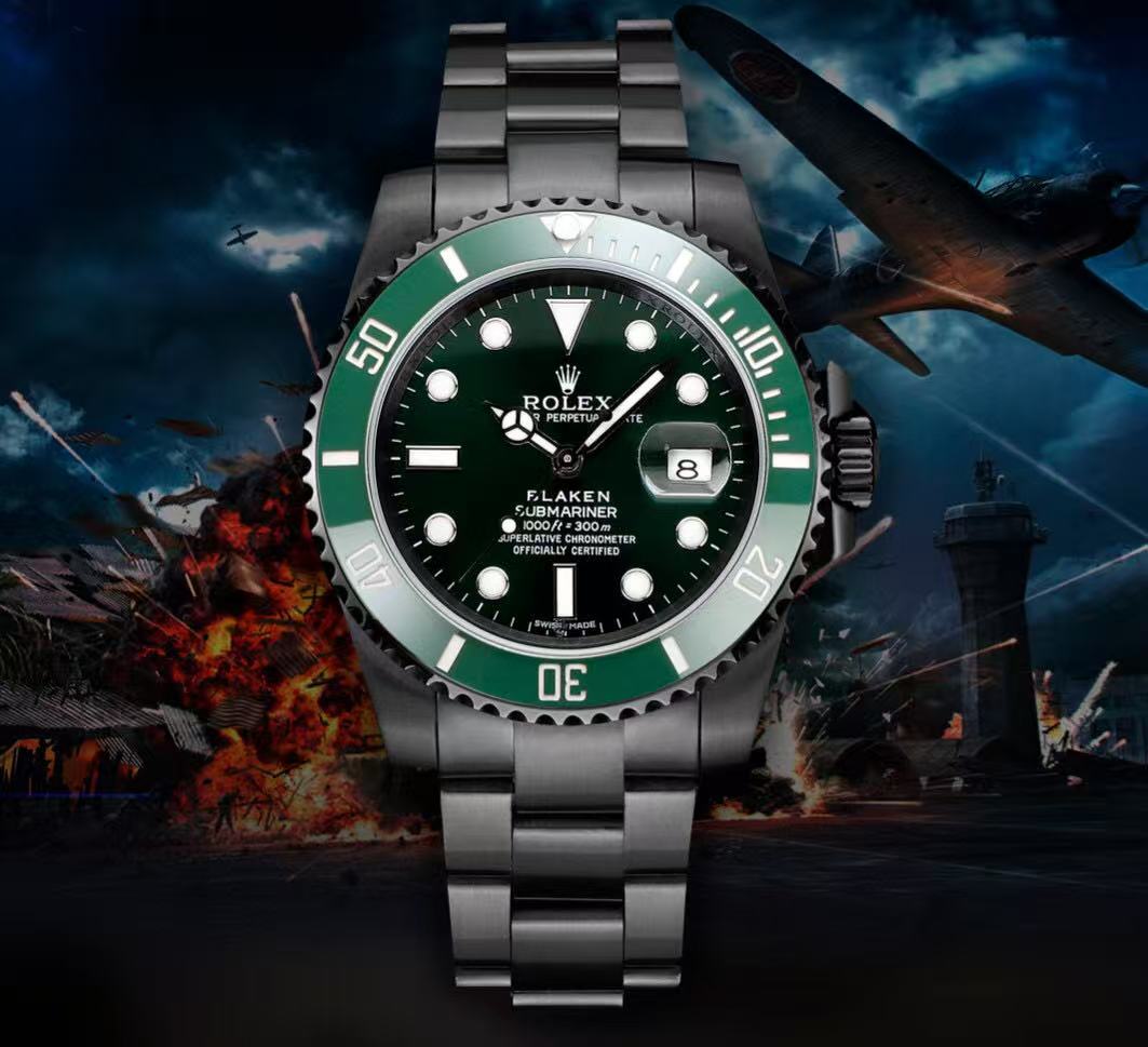 [TOP] ROLEX Submariner Date Black PVD/DLC Coated Stainless Steel Watch - Green