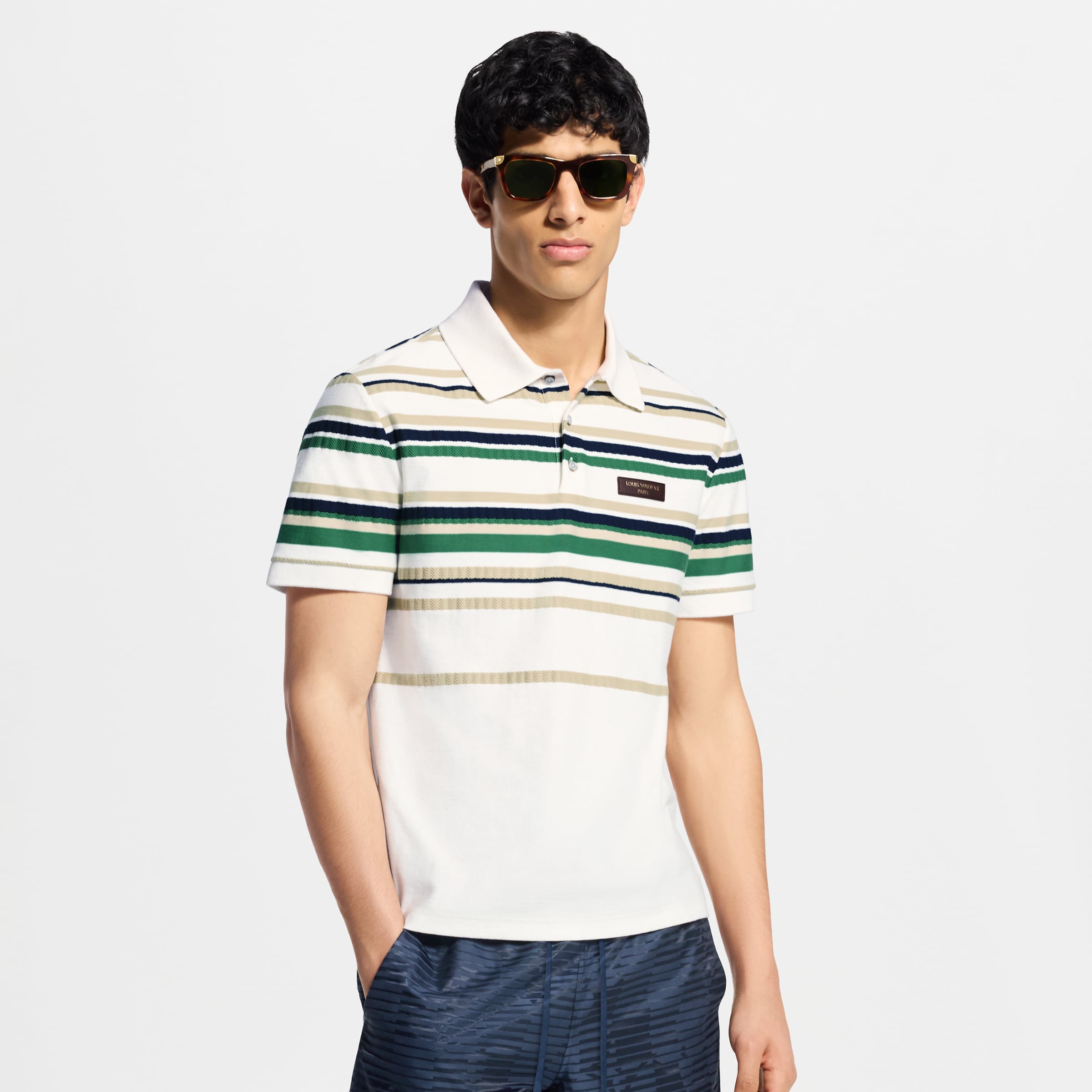 LOUIS VUITTON Striped Textured Short-Sleeved Polo Shirt #387305
