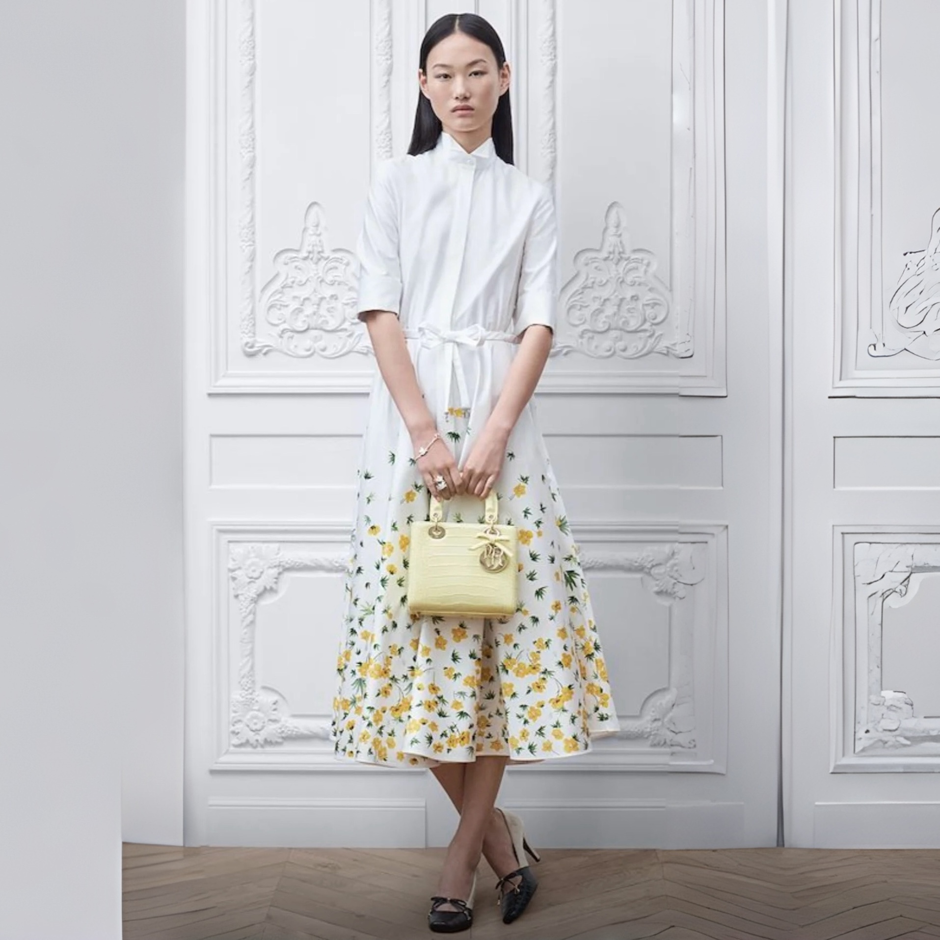 Dior white Clothing DIOR Mid-length Umbrella-shaped Cardigan Shirt Dress in White Cotton Poplin Trim #376910 View 2 | Nigo Of
