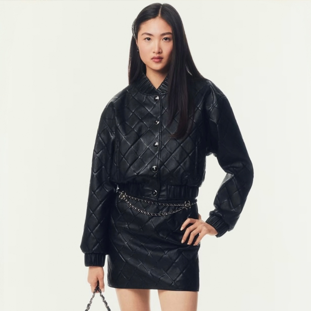 Chanel Diamond Check Sheepskin Baseball Uniform Skirt #383838