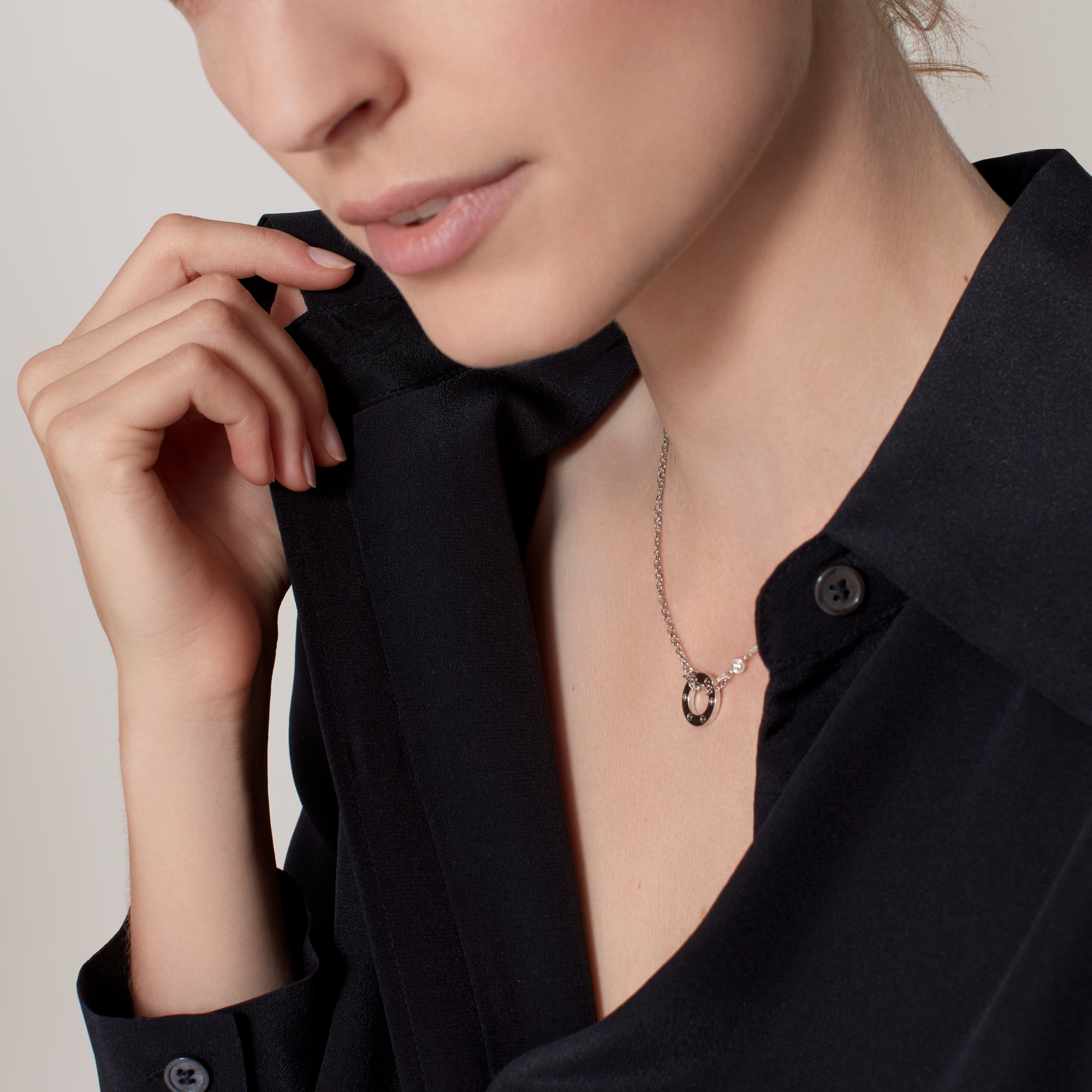 Carty Love Luna Loop Necklace, White Gold, 2 Moissanite