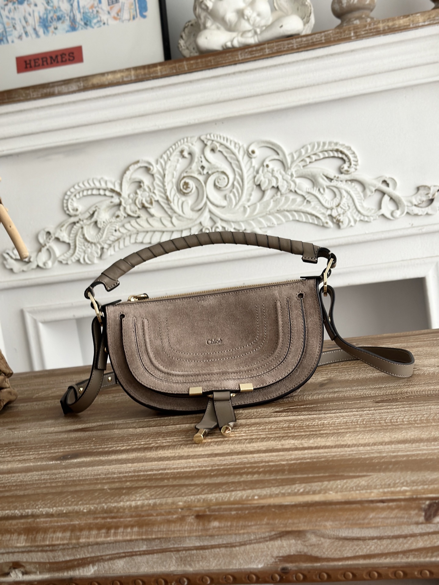 [TOP] Chloe Marcie Bag Suede Leather 25*15*7cm - Gray - 711 Luxury