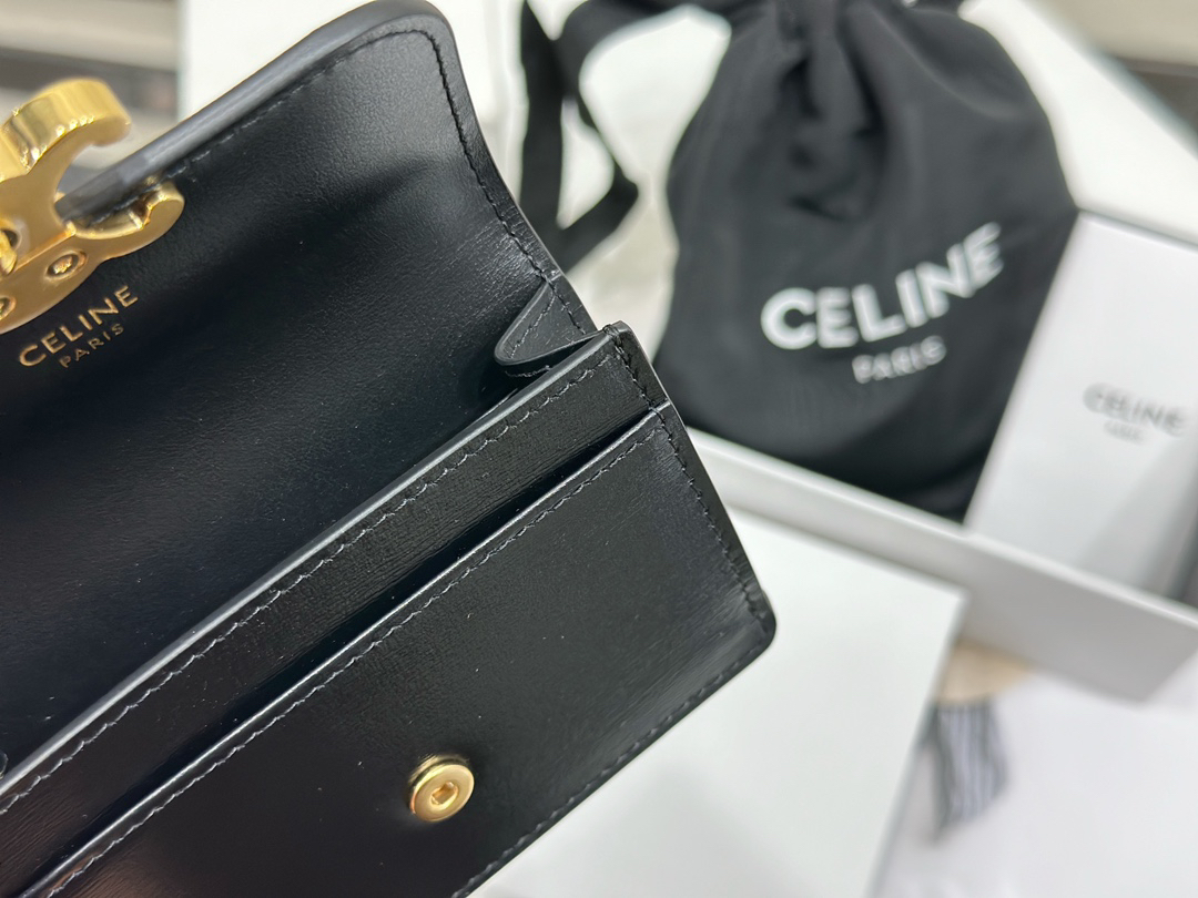 [TOP] CELINE Triomphe Card Holder Cowhide 10x7.5x2cm - Black - 711 Luxury