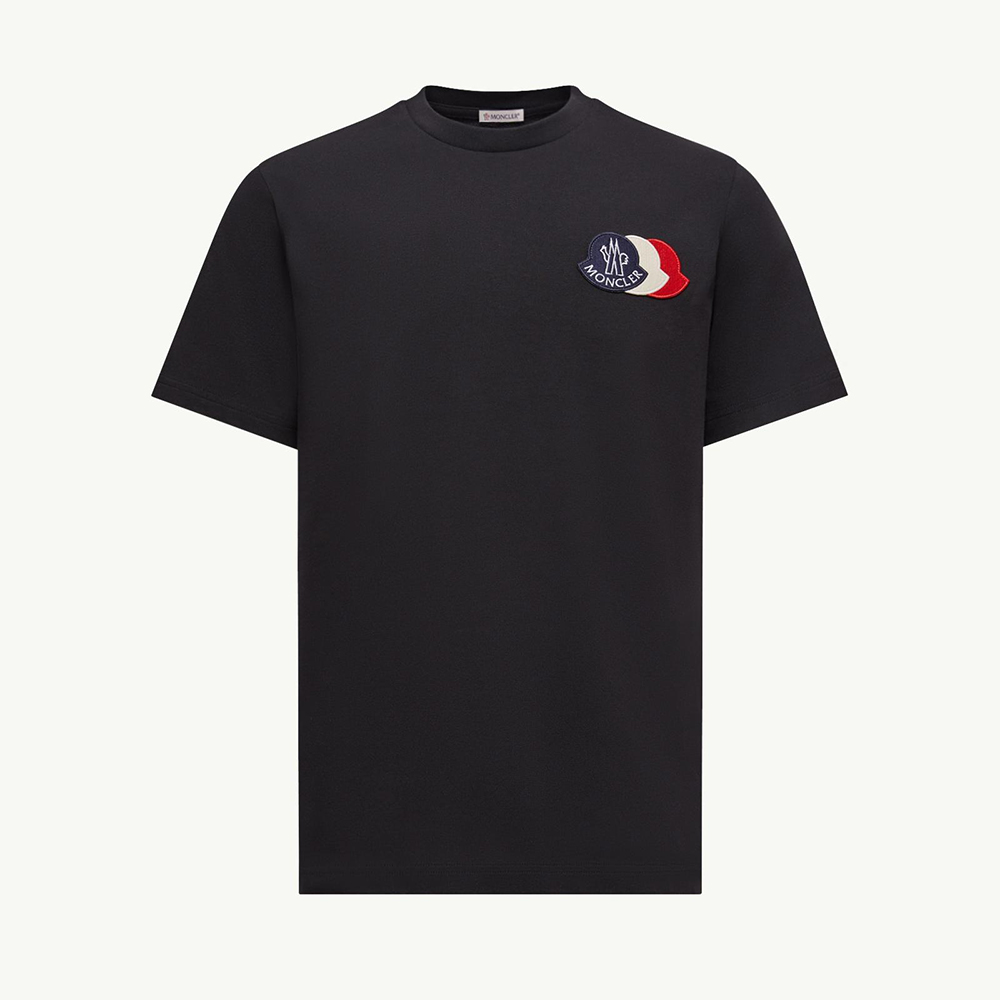 Moncler Navy Blue Embroidered Tricolor Logo Cotton T-Shirt Polos T-shirts #378700