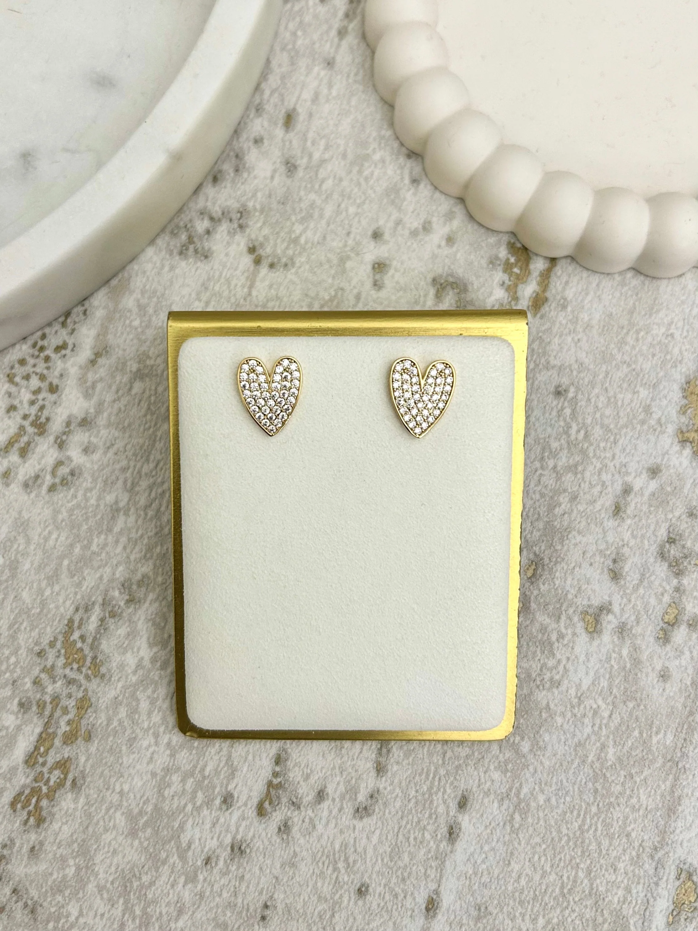 Diamante Disk Style Heart Earrings (2 Colours)
