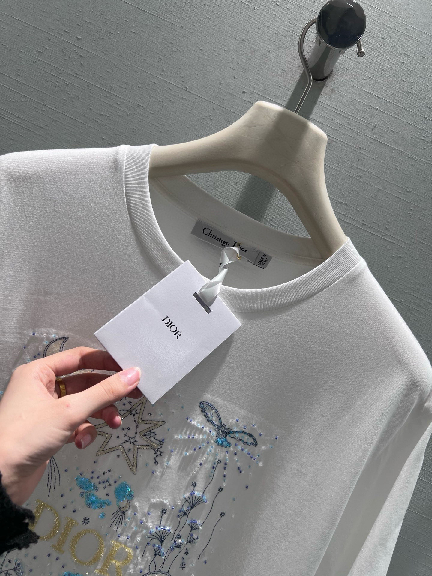 [TOP] Christian Dior Short-Sleeve T-Shirt with Starry Night Pattern - White