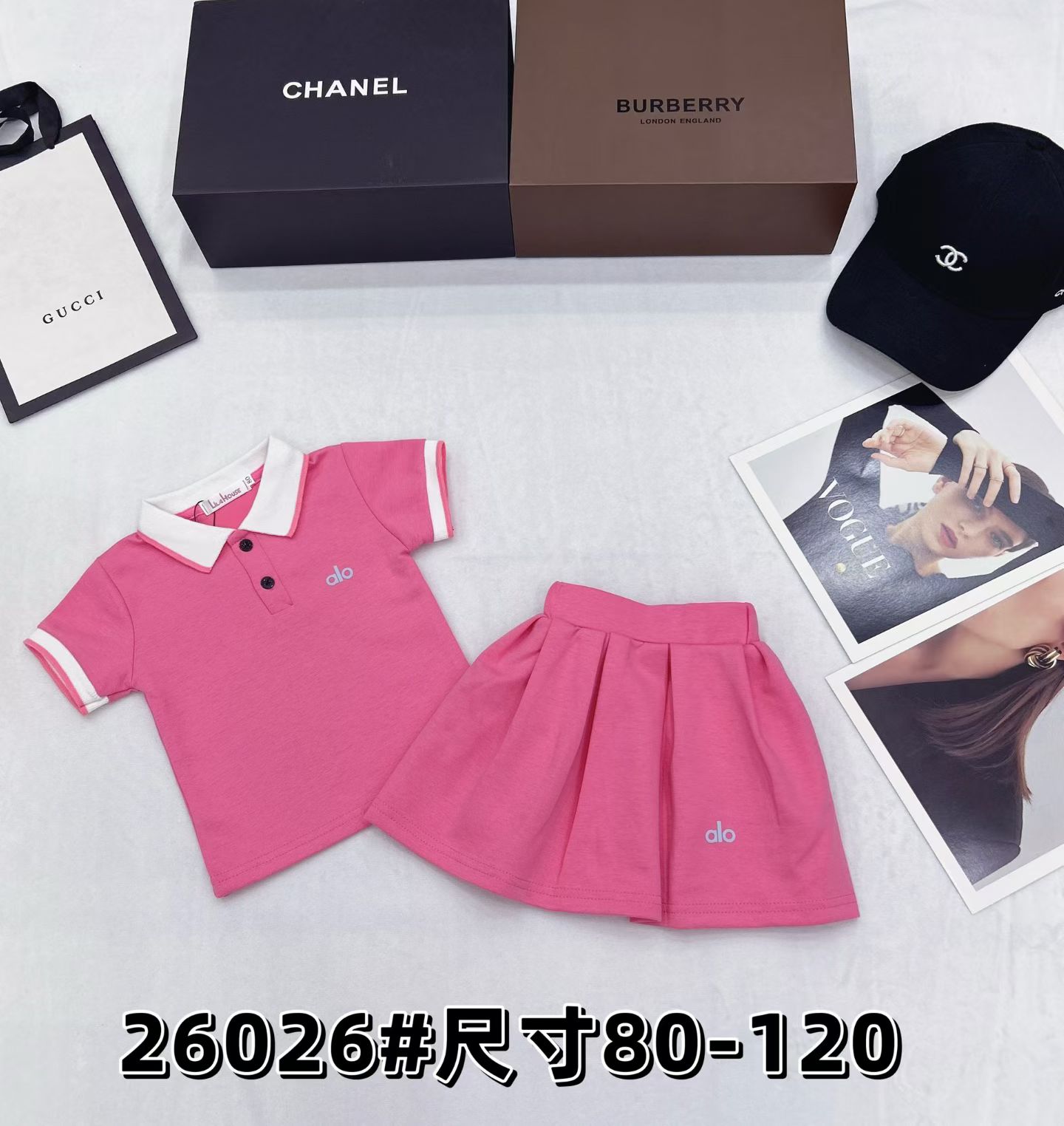 ALO Toddler Girls 2-Piece Polo Top & Pleated Skirt Set Summer Cotton Kids Matching Outfit Sizes 80-120