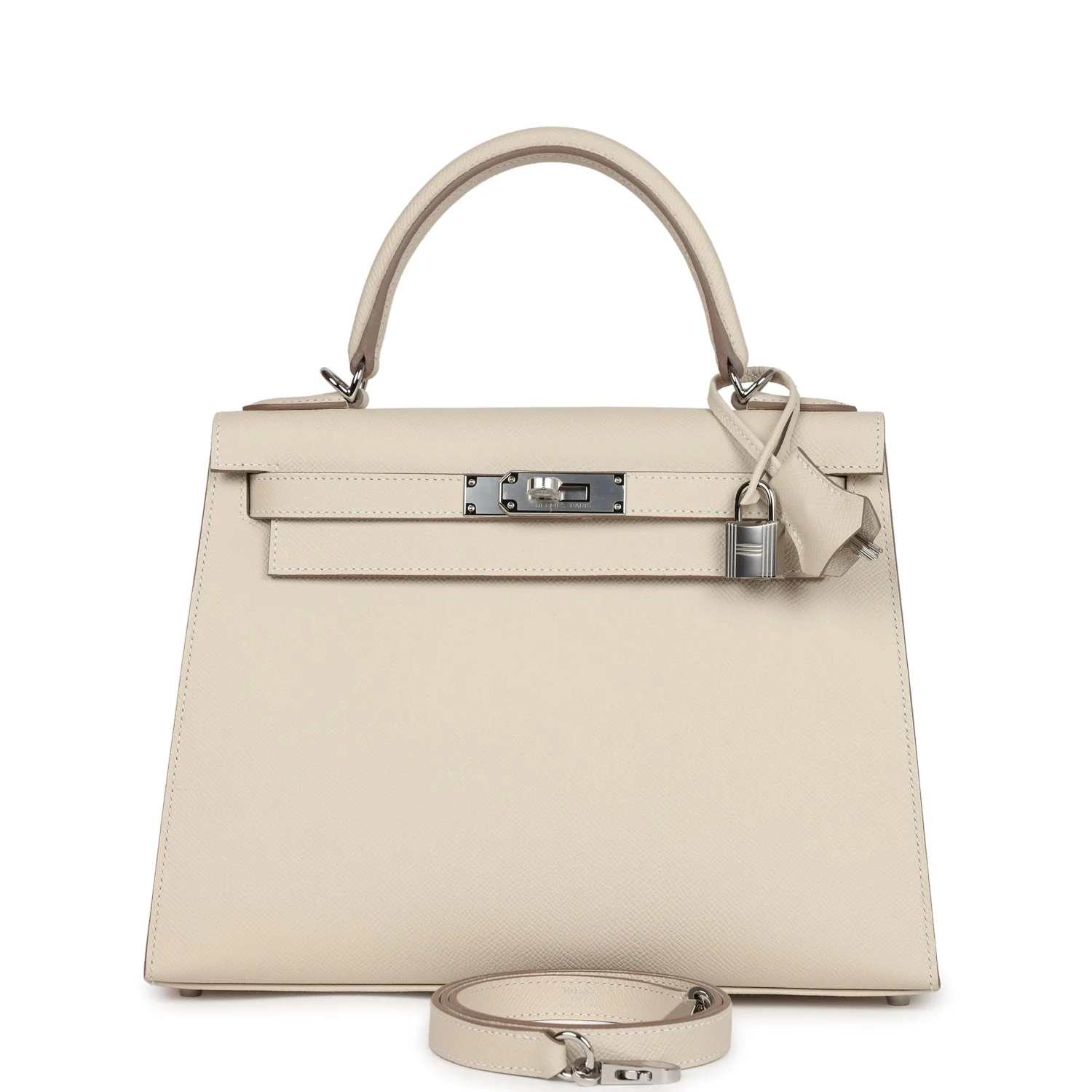 Hermes Kelly Sellier  Craie Epsom Palladium Hardware