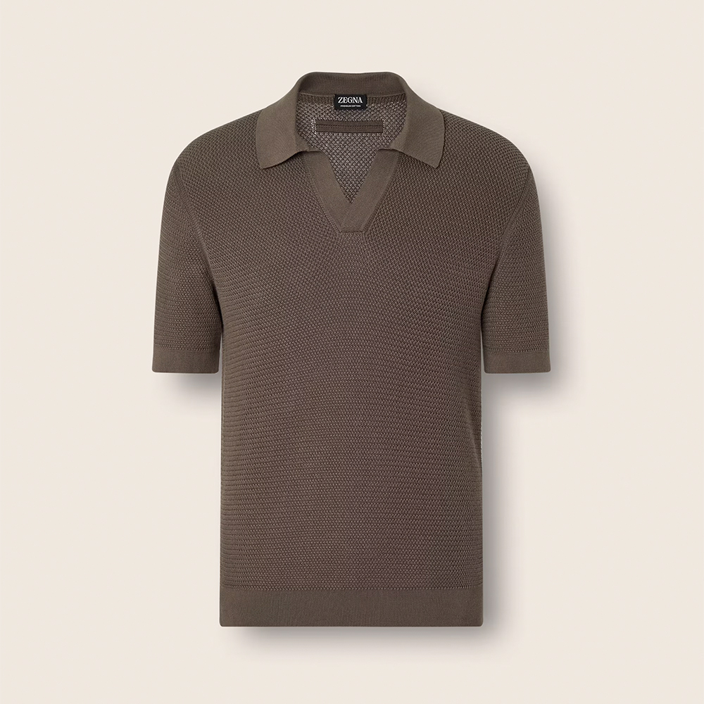 Zegna Dark Taupe Premium Cotton Polo Shirt #384933