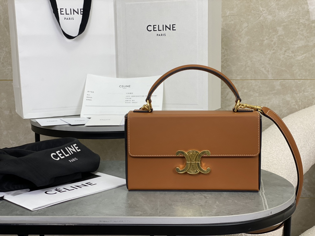 [TOP] CELINE Triomphe Bag Cowhide 22x13.5x6cm - Brown - 711 Luxury