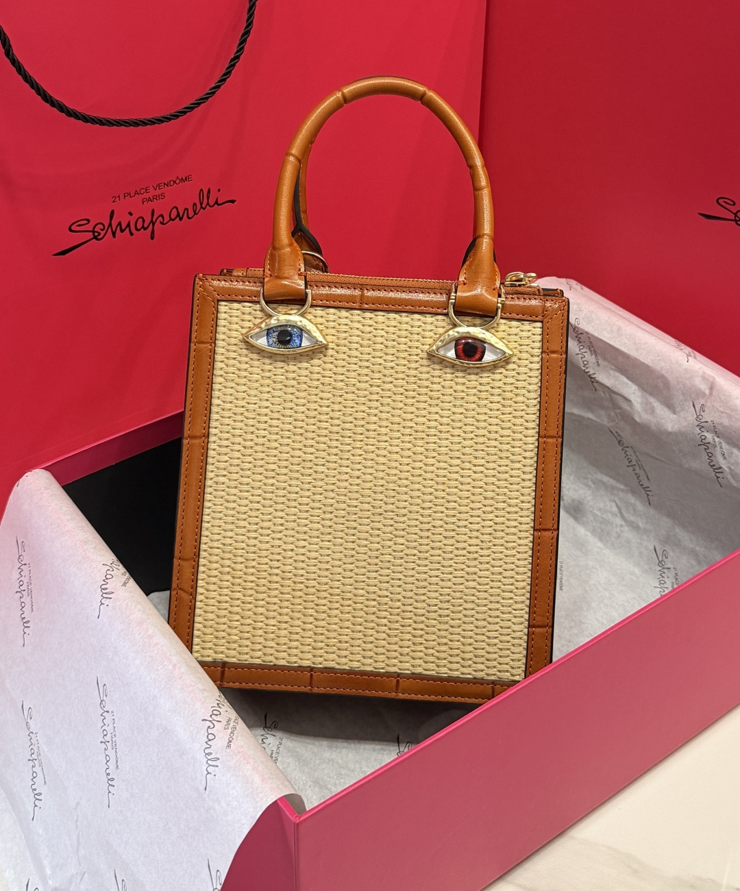 [TOP] Schiaparelli Anatomy Face Bag 20x19x9cm - Brown - 711 Luxury