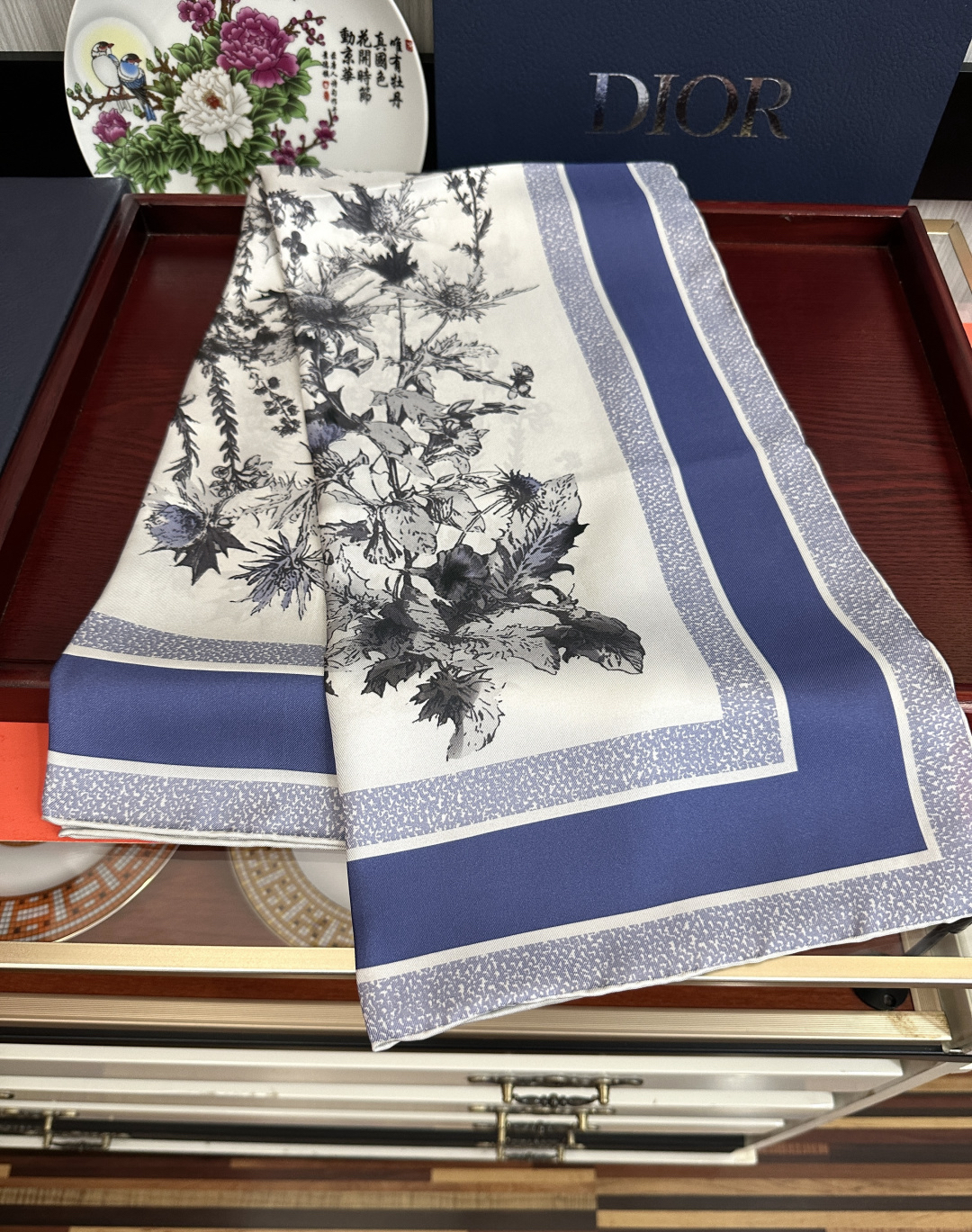 [TOP] Christian Dior Silk Scarf 90x90 cm - Blue - 711 Luxury