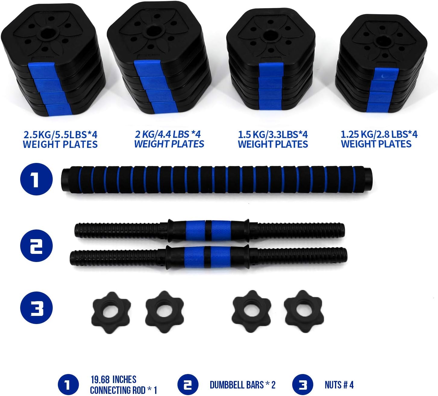 VIVITORY Dumbbell Sets Adjustable Weights, Free Weights Dumbbells Set with Connector, Non-Rolling Adjustable Dumbbell Set, Weights Set for Home Gym, 44 66 Lbs, Hexagon, Cement Mixture