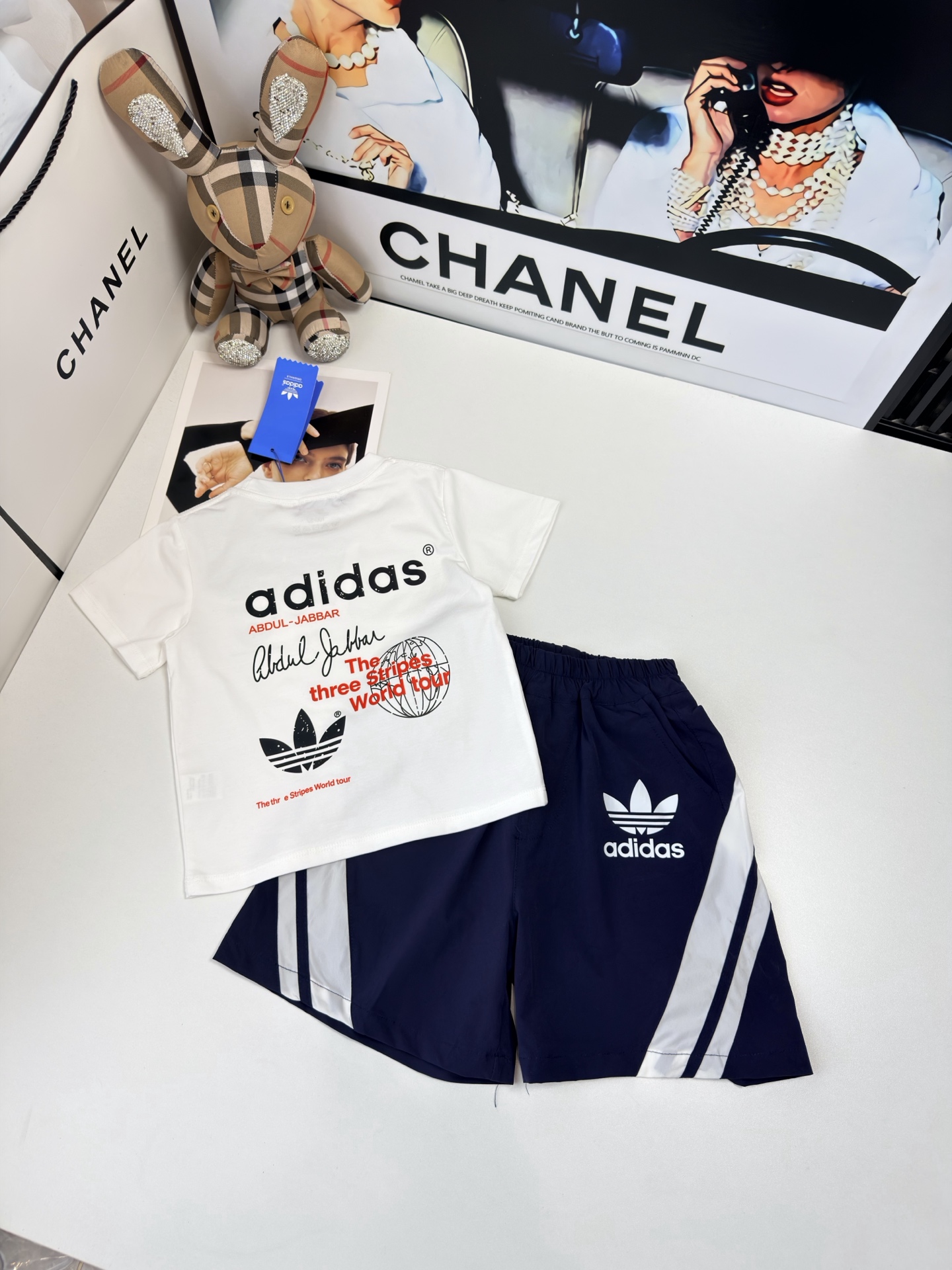 Adidas Unisex Kids 2-Piece Graphic Print Short Sleeve Tee & Side Stripe Shorts Sibling Sports Matching Set Boys Girls