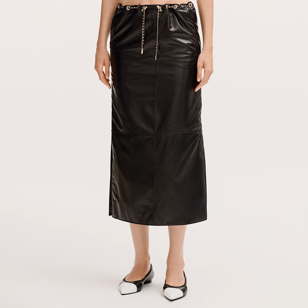Chanel black Clothing CHANEL Midi Skirt Lambskin Black #395432 | Nigo Office