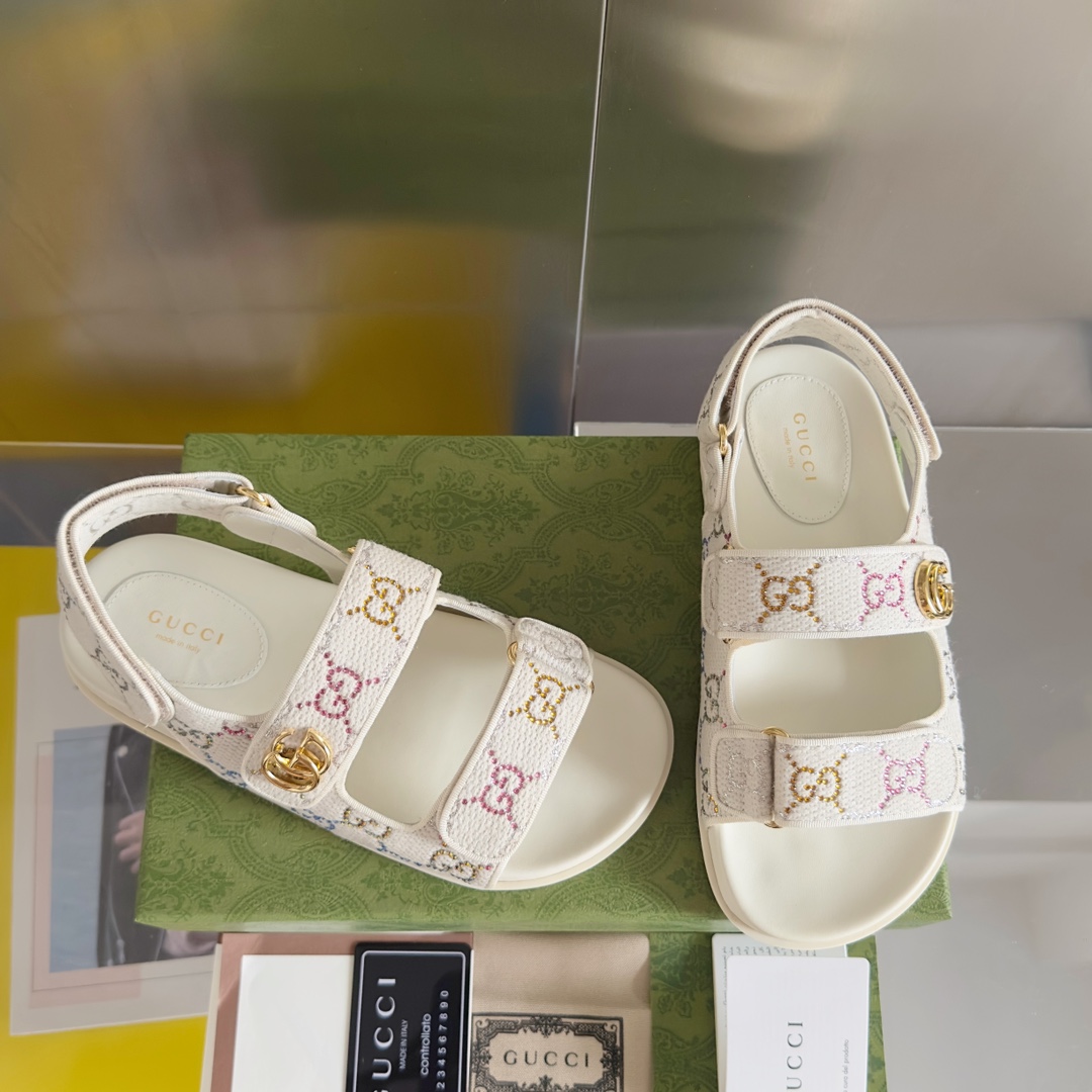 [TOP] GUCCI Velcro Thick-soled Sandals - White - 711 Luxury