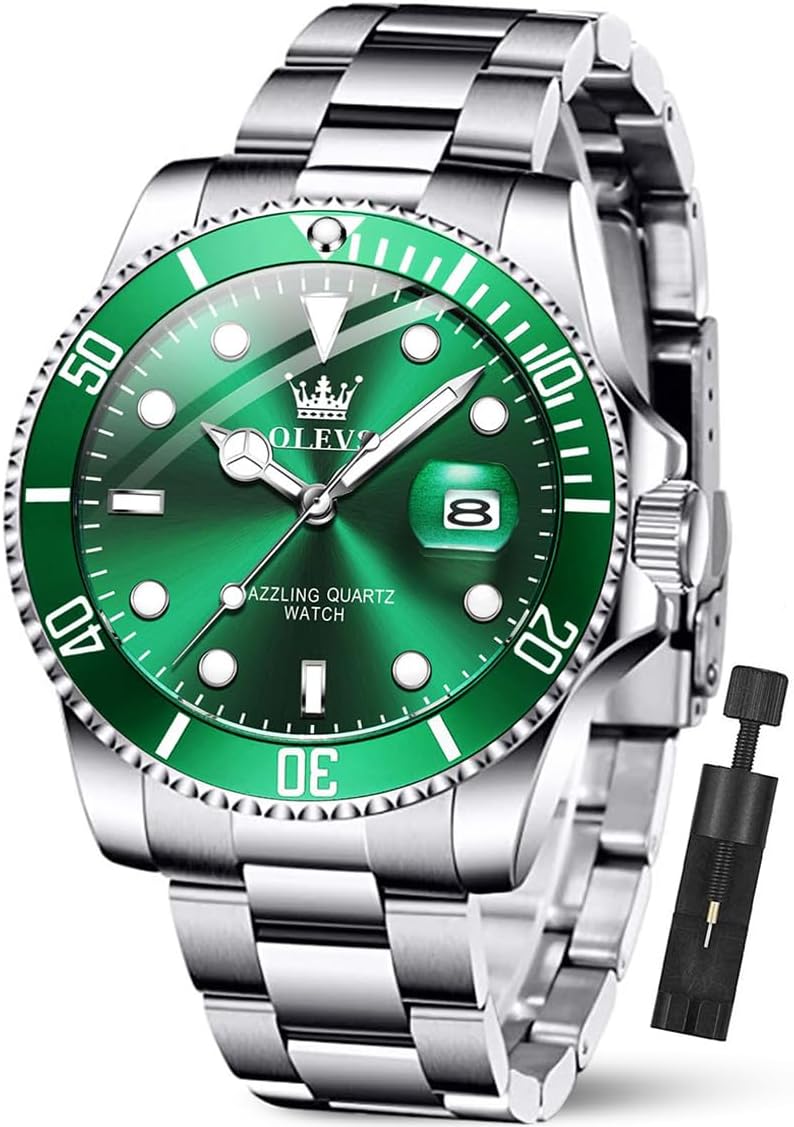 OLEVS Luxury Watches for Men Big Face Stainless Steel Business Dress Analog Quartz Watch with Day Waterproof Luminous Mens Wrist Watch
