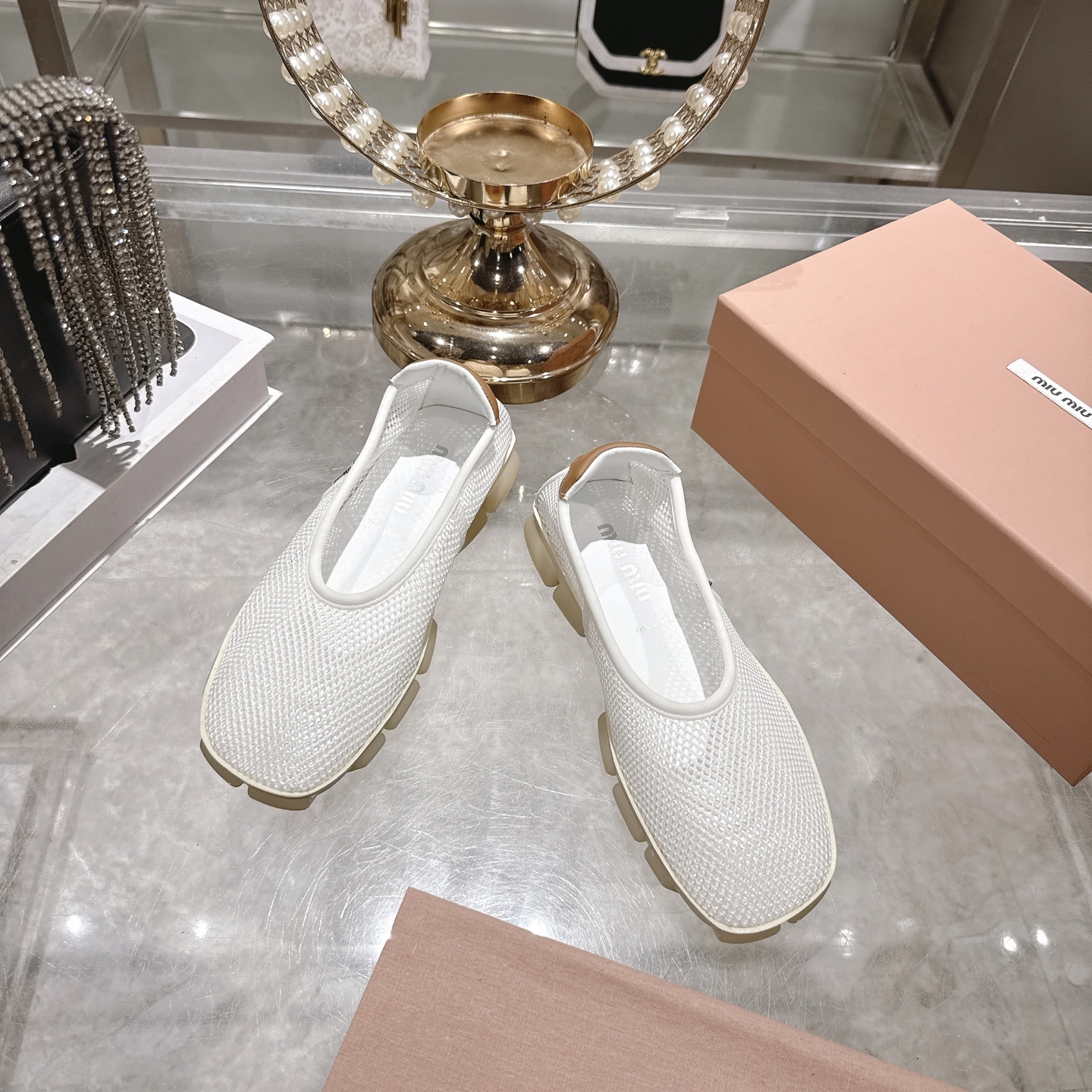 [TOP] Miu Miu Loafer Shoes - White and Brown - 711 Luxury
