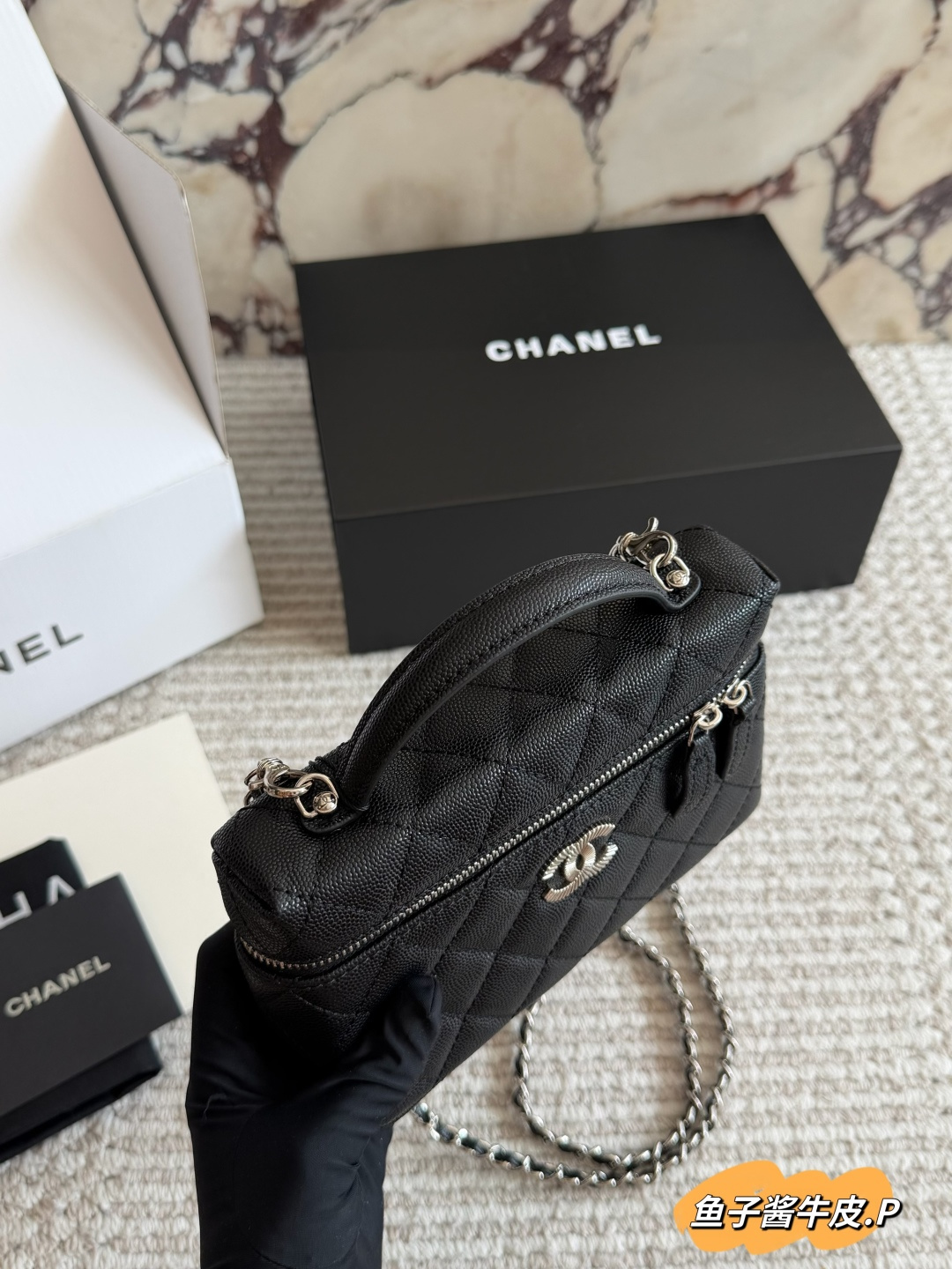 Chanel LP69 Quilted Black Leather Handbag with Silver Hardware (Replica)