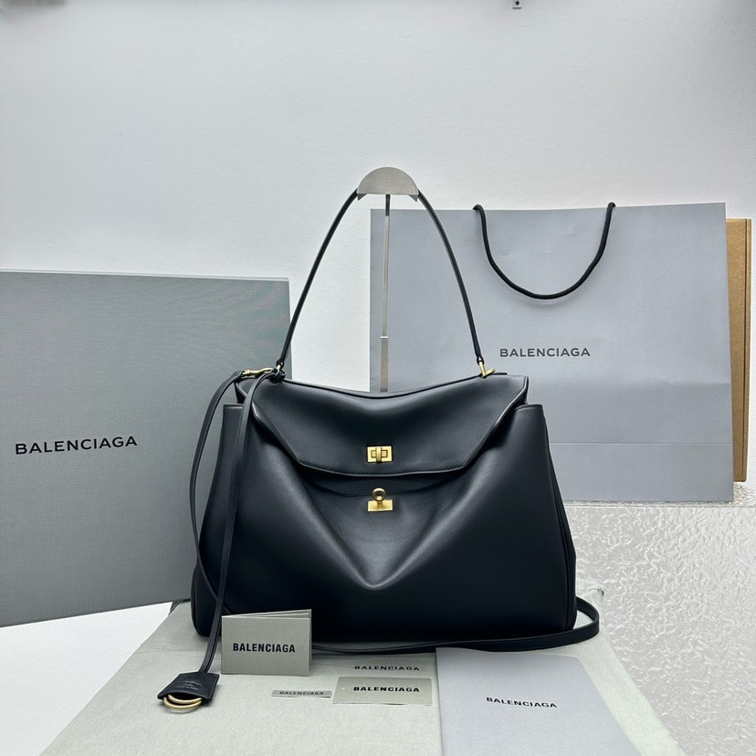 [TOP] BALENCIAGA Rodeo Bag 40x30x13cm - Black & GHW - 711 Luxury