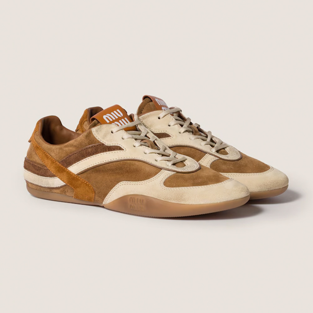 Designer Shoes MiuMiu Cinnamon Amber Gymnasium Suede Sneakers #395745 | Nigo Office