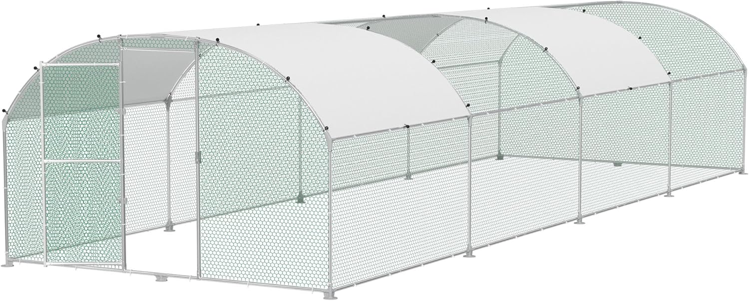 Hühnerstall 3x8m Metall Freilaufgehege Freigehege, Geflügelstall Kleintiere, Verzinkter Stahlrahmen mit PE Dach, Bogenaufsatz