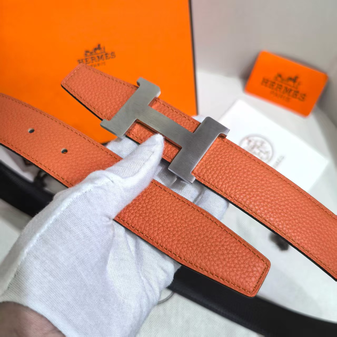 [TOP] HERMES 3.2cm Waist Belt - Orange