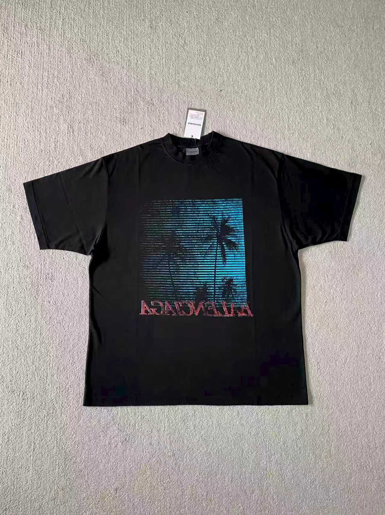 Balenciaga Black Coconut Jungle Round Neck Short Sleeves #379887