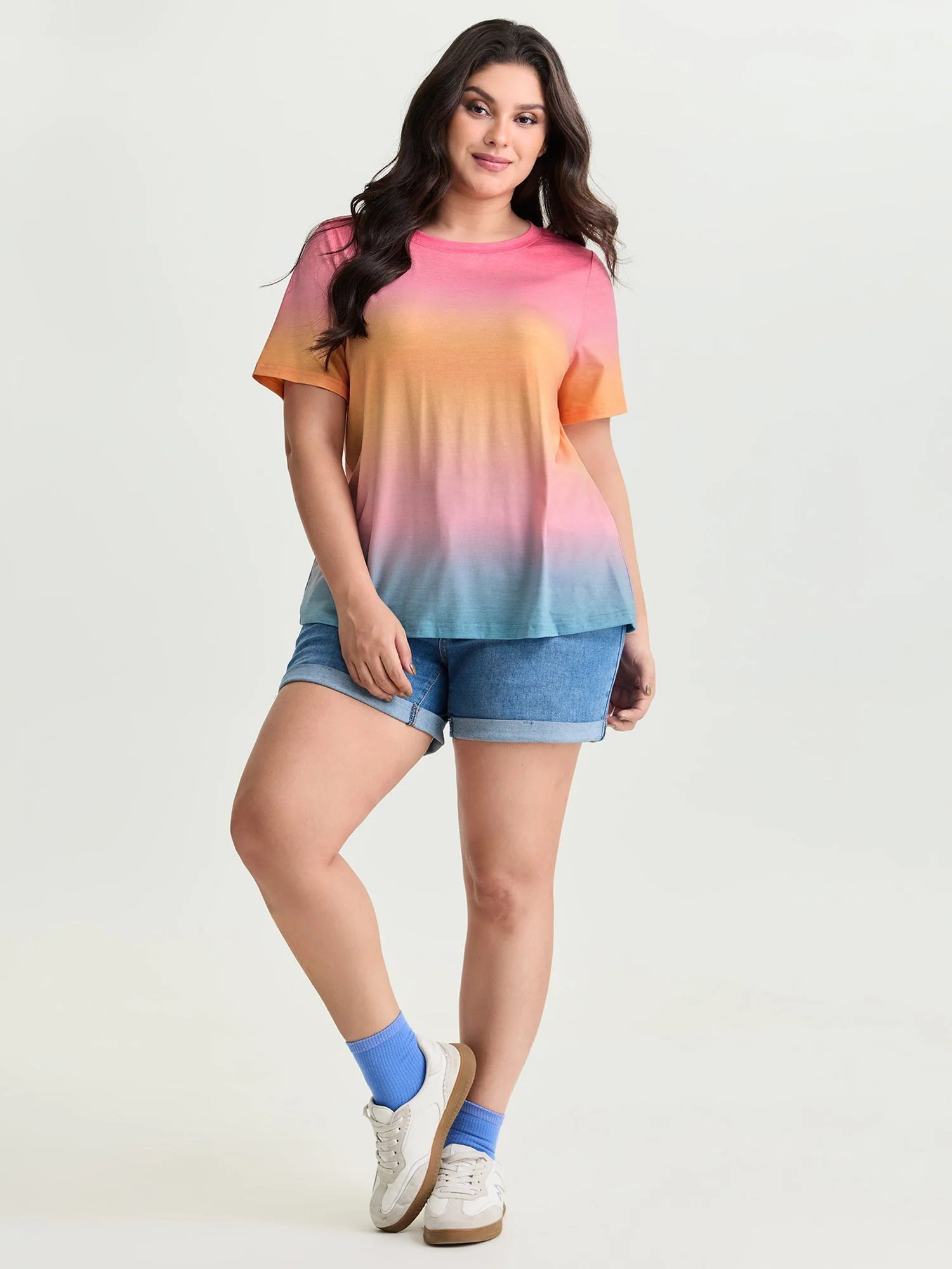 Ombre Gradient Round Neck T-Shirt