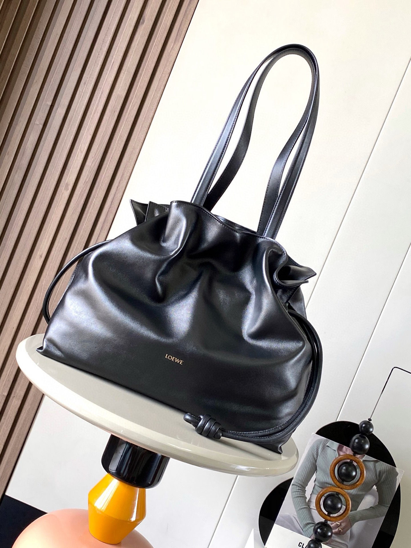 [TOP] LOEWE Flamenco Bag Cowhide Leather 38x29x14cm - Black