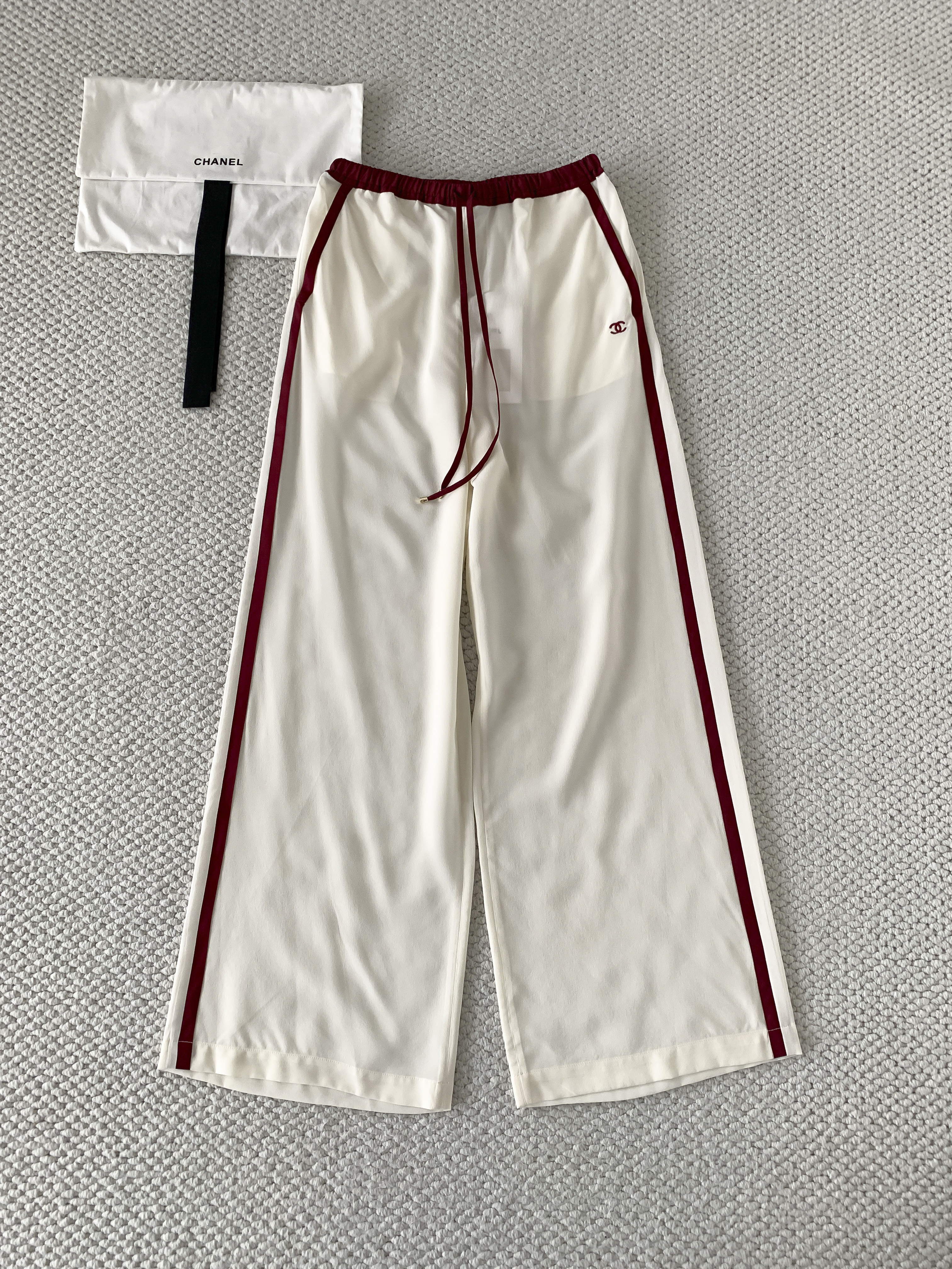 CHANEL Pants Silk Canvas Light Yellow Burgundy #378596