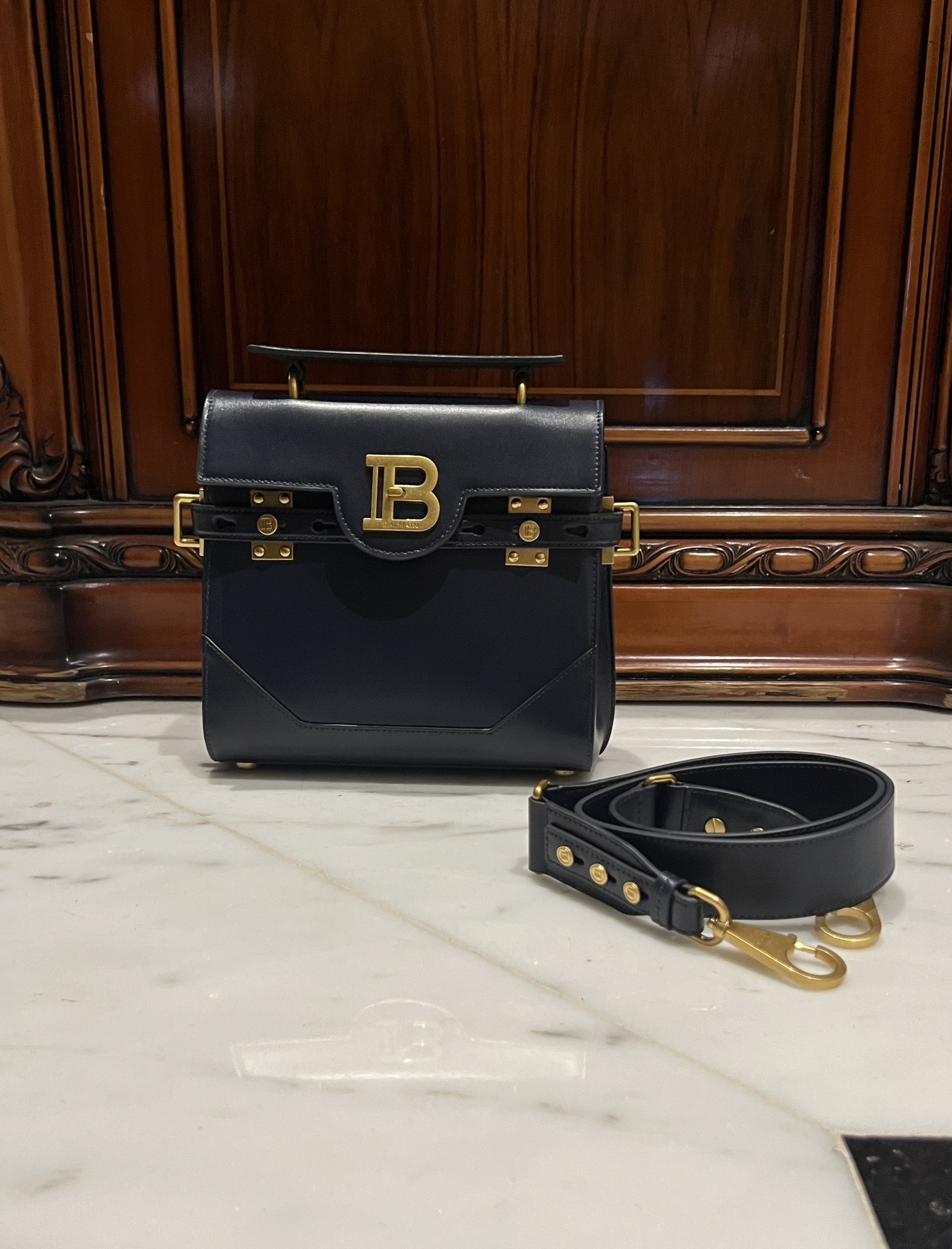 [TOP] BALMAIN Cowhide Bag 23*20*11cm - Dark Blue - 711 Luxury
