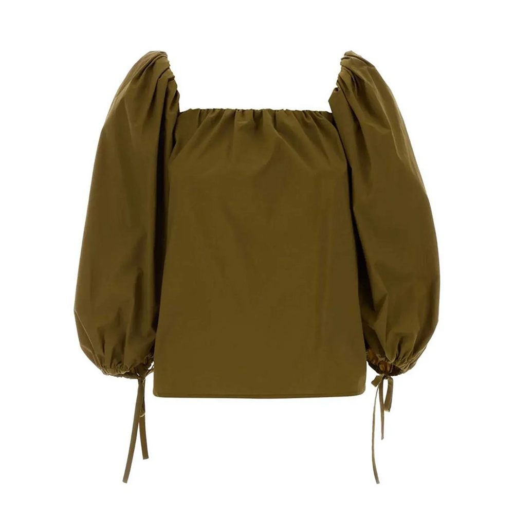 Saint Laurent green Clothing Saint Laurent Women's Green Puff-Sleeve Square-Neck Blouse #388728 | Nigo Office