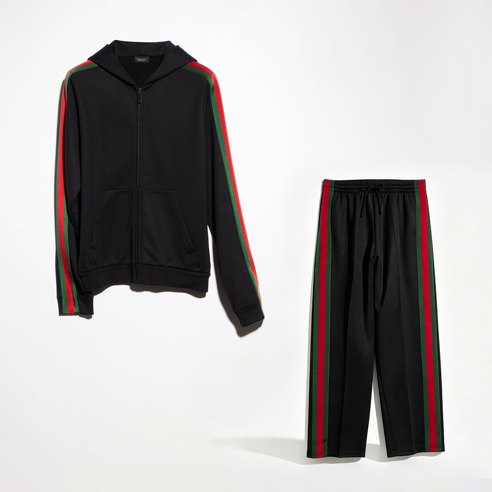 Gucci black Clothing GUCCI Silk Cotton Jersey Zip Jacket and Pants with Web in Black #393509 | Nigo Office
