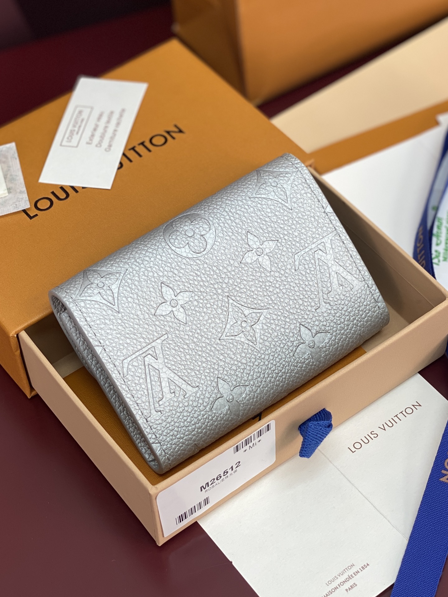 [TOP] Louis Vuitton LV Rosalie Coin Purse Monogram Empreinte 11x8x2.5cm - Pearl Silver