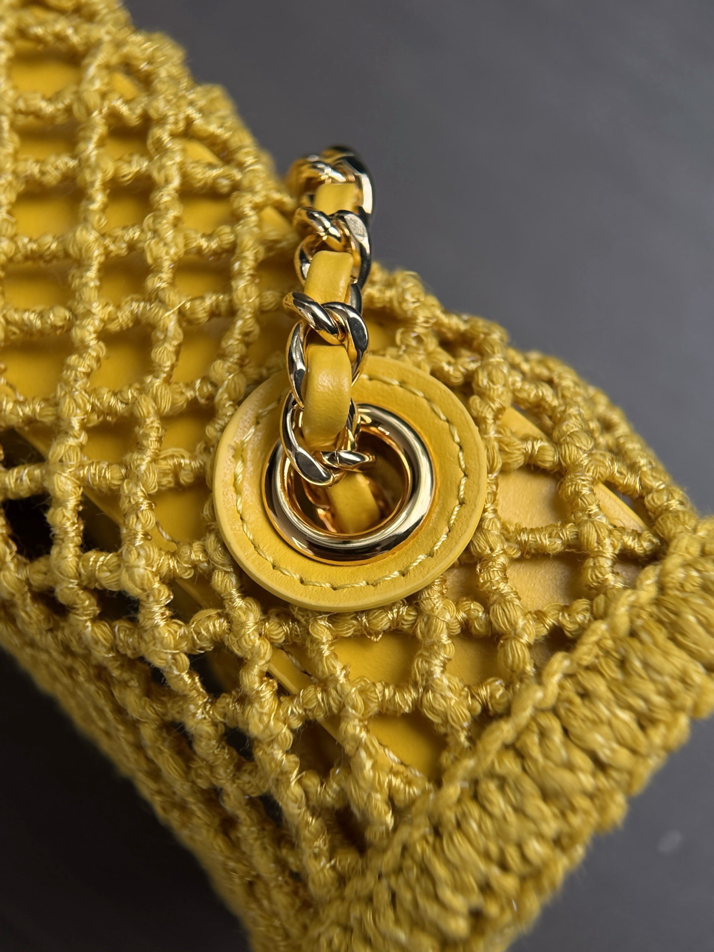 [TOP] CHANEL 26M Coco beach Crochet Cutout Chain Classic Flab Bag 21-14-6cm - Yellow - GHW - 711 Luxury