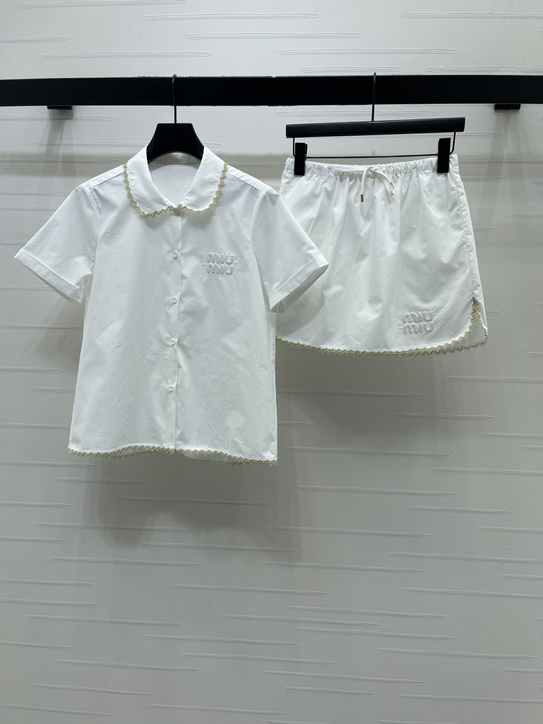 [TOP] Miu Miu Shirt + Skirt Set - White - 711 Luxury