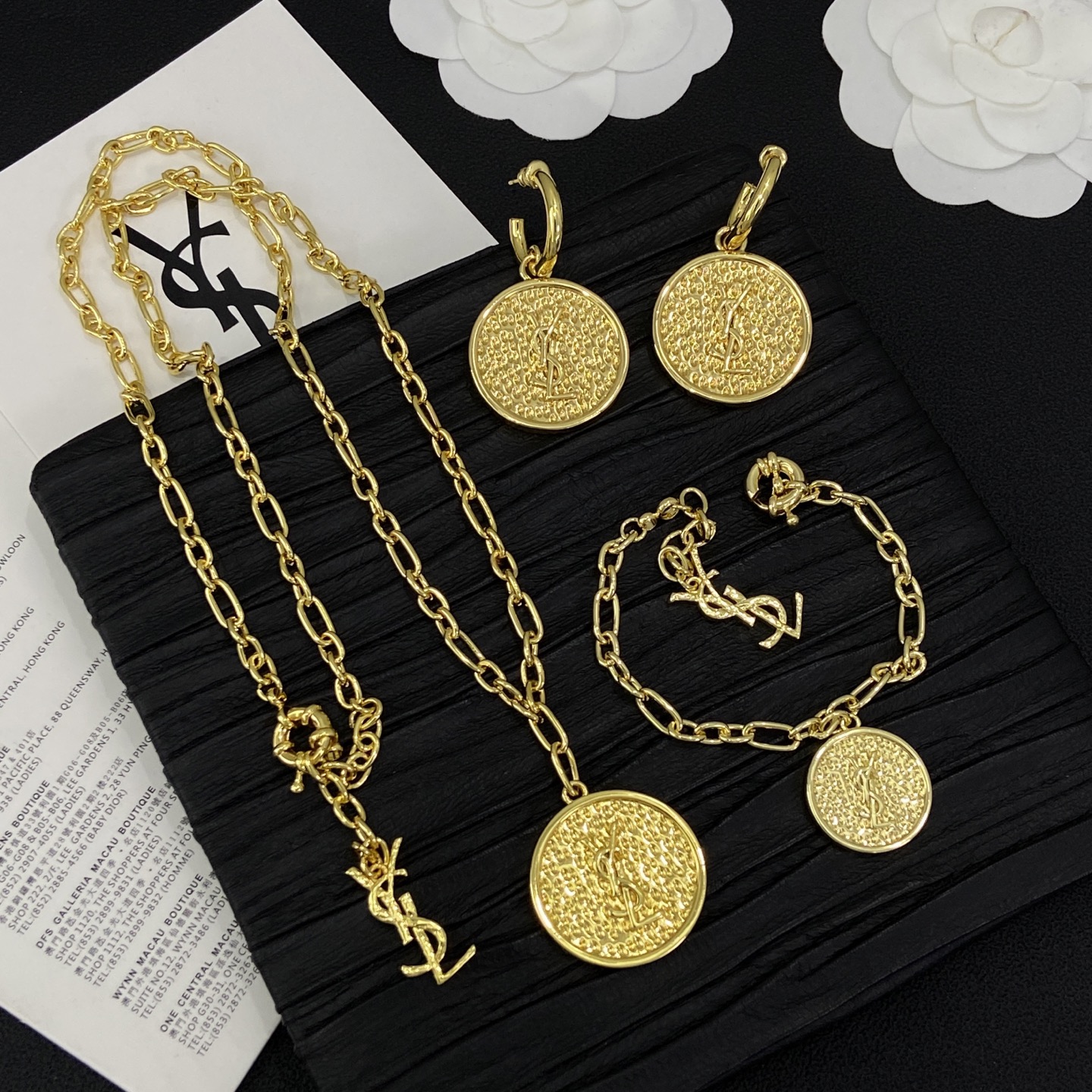 [TOP] Yves Saint Laurent YSL Earrings + Bracelet + Necklace Set - Gold - 711 Luxury