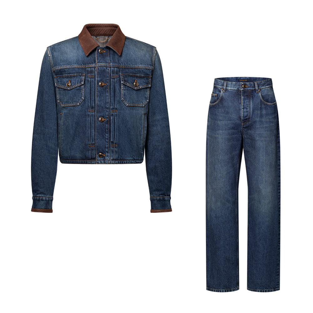 Louis Vuitton Clothing LOUIS VUITTON Denim Jacket and Pants With Leather Signature Details 1AJUYT #393755 | Nigo Office