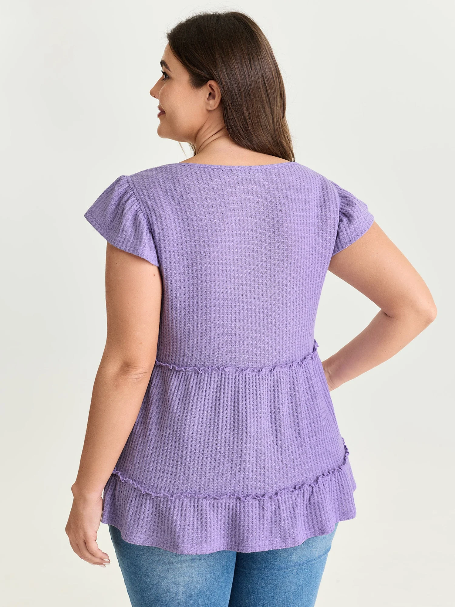 Stretchy Textured Flutter Sleeve Knit Top