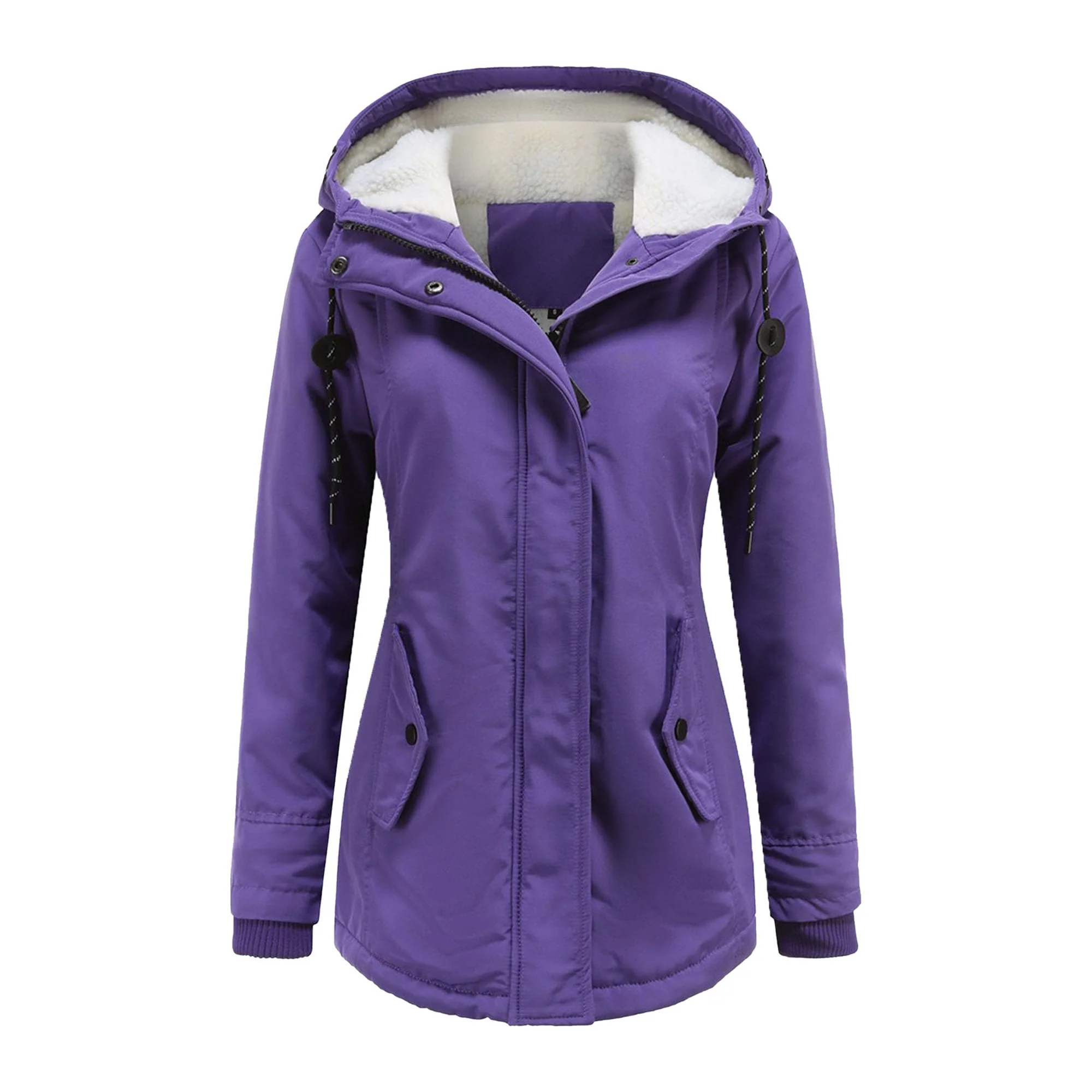 DGHM-JLMY 1/2 Pack Women's Windproof Waterproof Cotton Coats Fashion Warm Hooded Outerwear Solid Thick Fleece Jacket