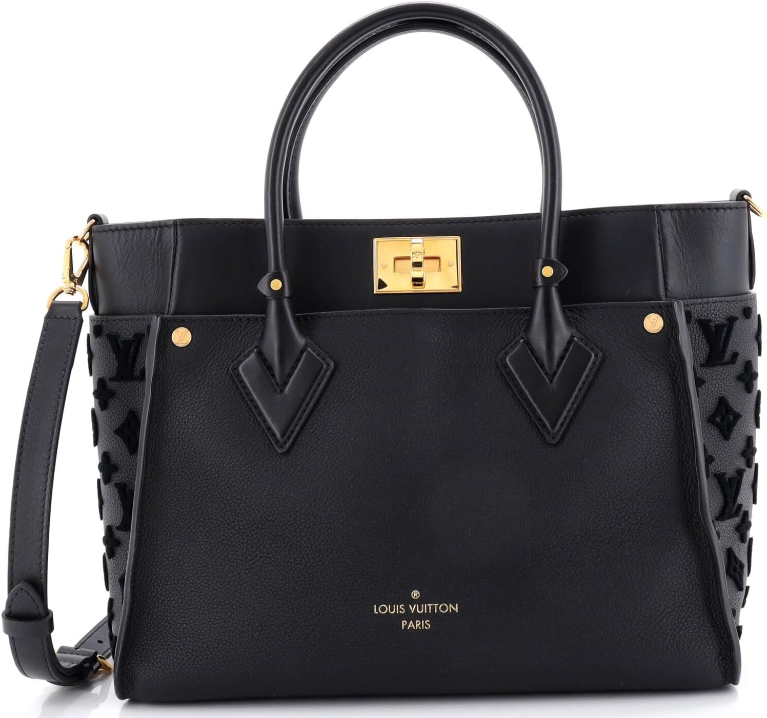 Louis Vuitton, Pre-Loved On My Side Tote Monogram Tuffetage Leather MM, Black