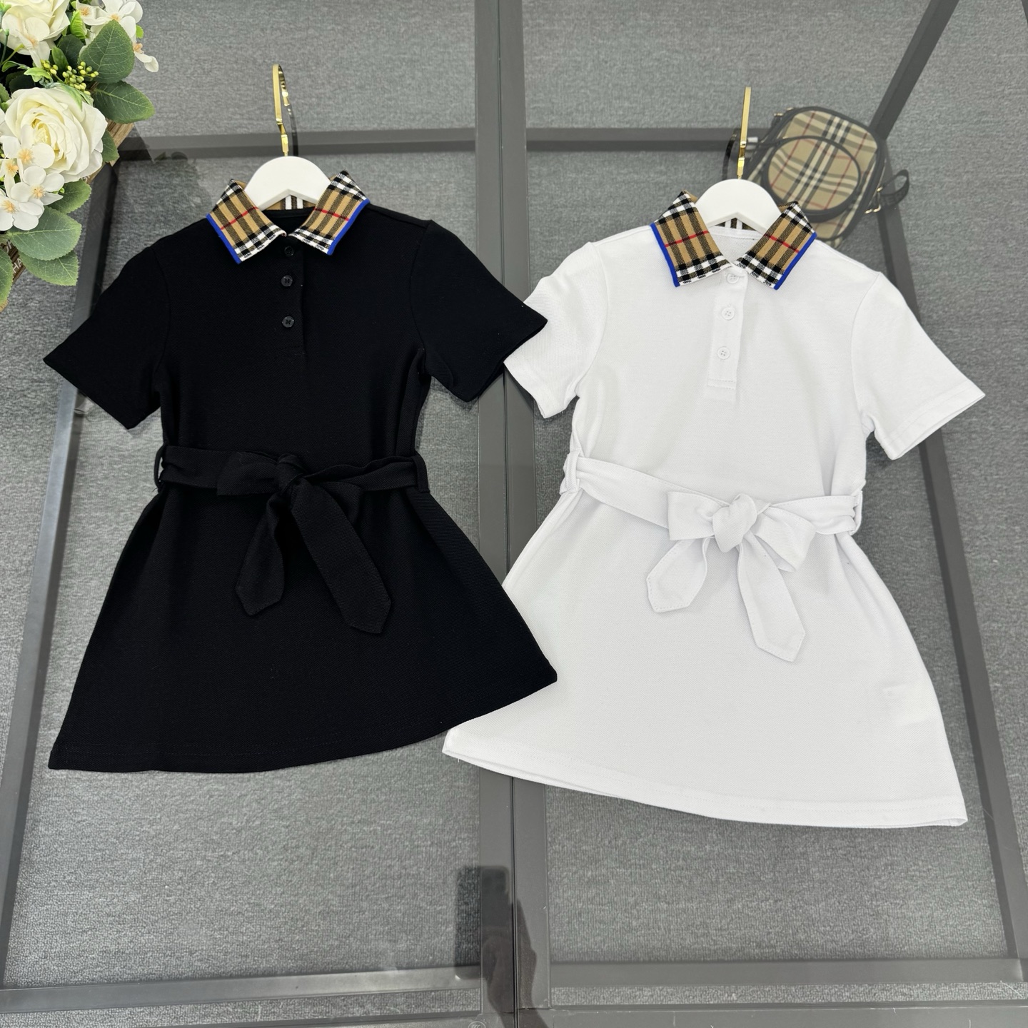 Burberry Girls Vintage Check Collar Belted Short Sleeve Cotton Polo Dress Kids Sizes 100-150
