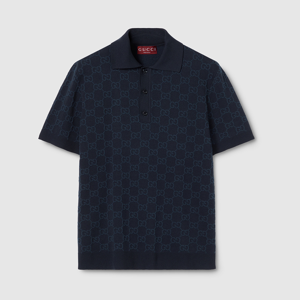 Gucci blue Clothing GUCCI GG Cotton Silk Jacquard Polo Shirt in dark blue#390371 | Nigo Office