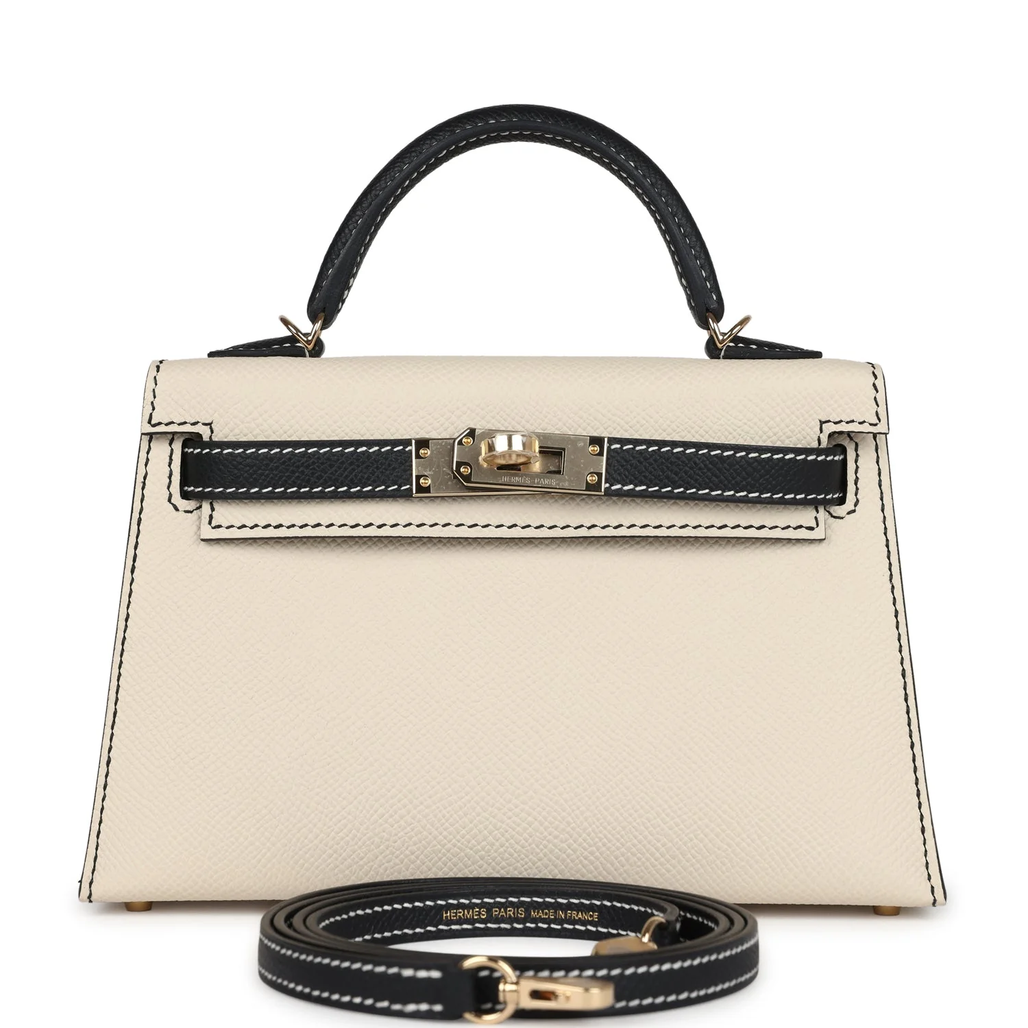 Hermes Special Order (HSS) Kelly Sellier  Craie and Black Epsom Permabrass Hardware