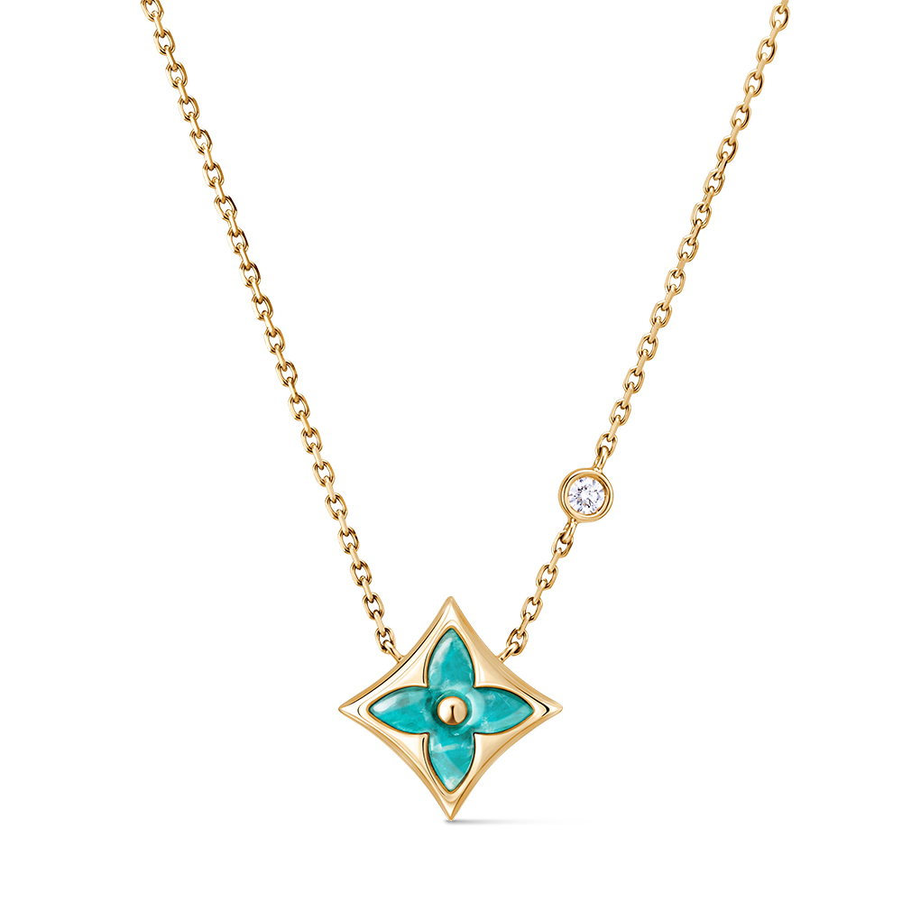 Louis Vuitton yellow Jewelry LOUIS VUITTON Color Blossom BB Star Pendant Yellow Gold Amazonite and Diamond #389010 | Nigo Off