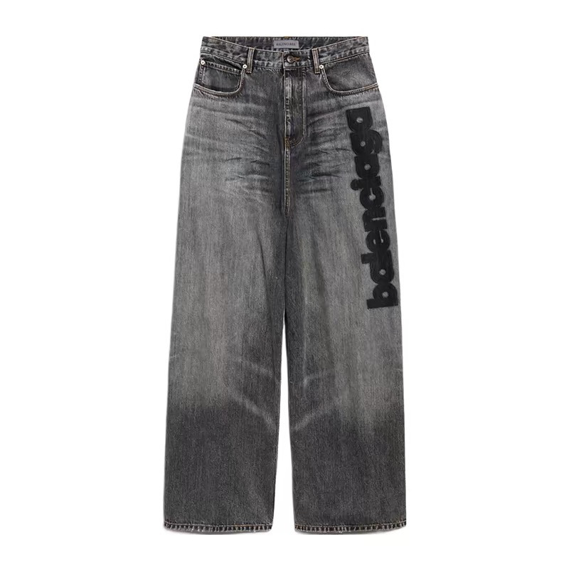 Balenciaga Women's Black Wide-Leg Jeans #383442